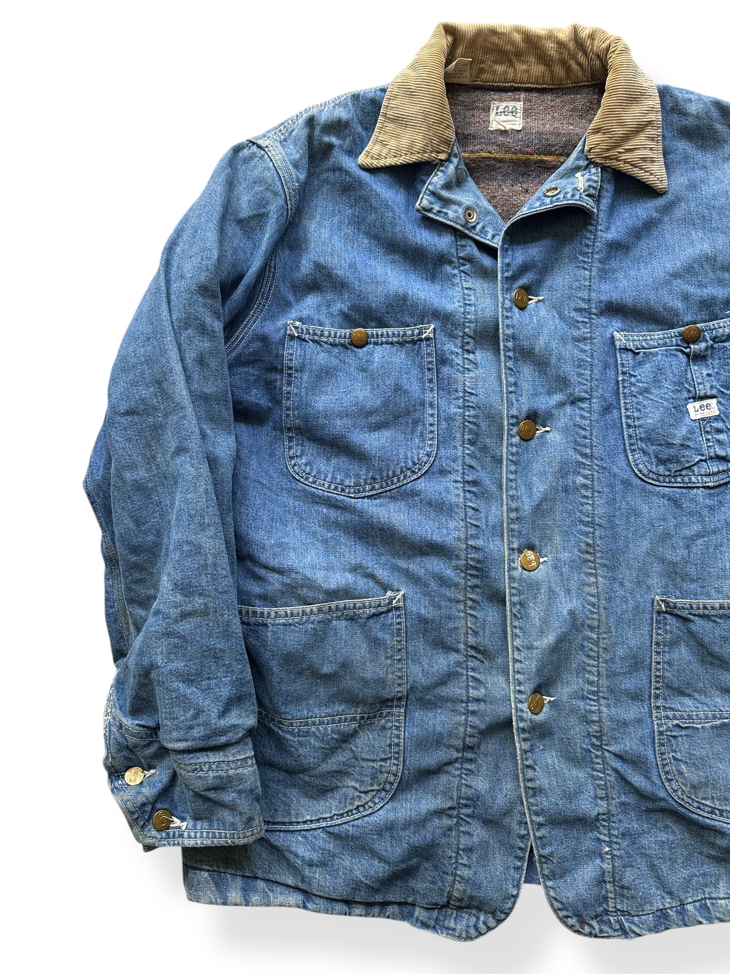 Front Right of Vintage 1970s Lee Blanket Lined Chore Coat SZ XL