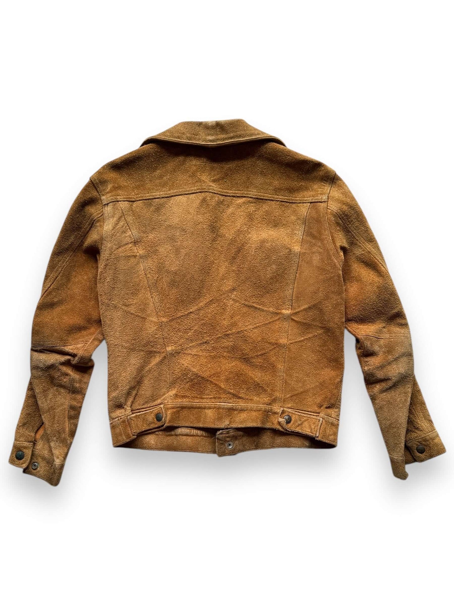 back of Vintage Levi's Big E Type III Suede Split Cowhide Trucker Jacket SZ S-M