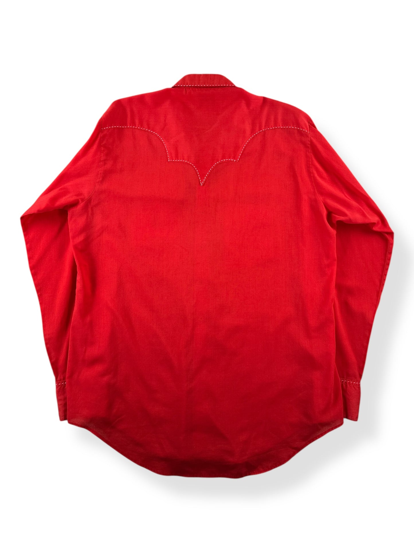 Back of Vintage Red Rockmount Western Wear Pearl Snap SZ L
