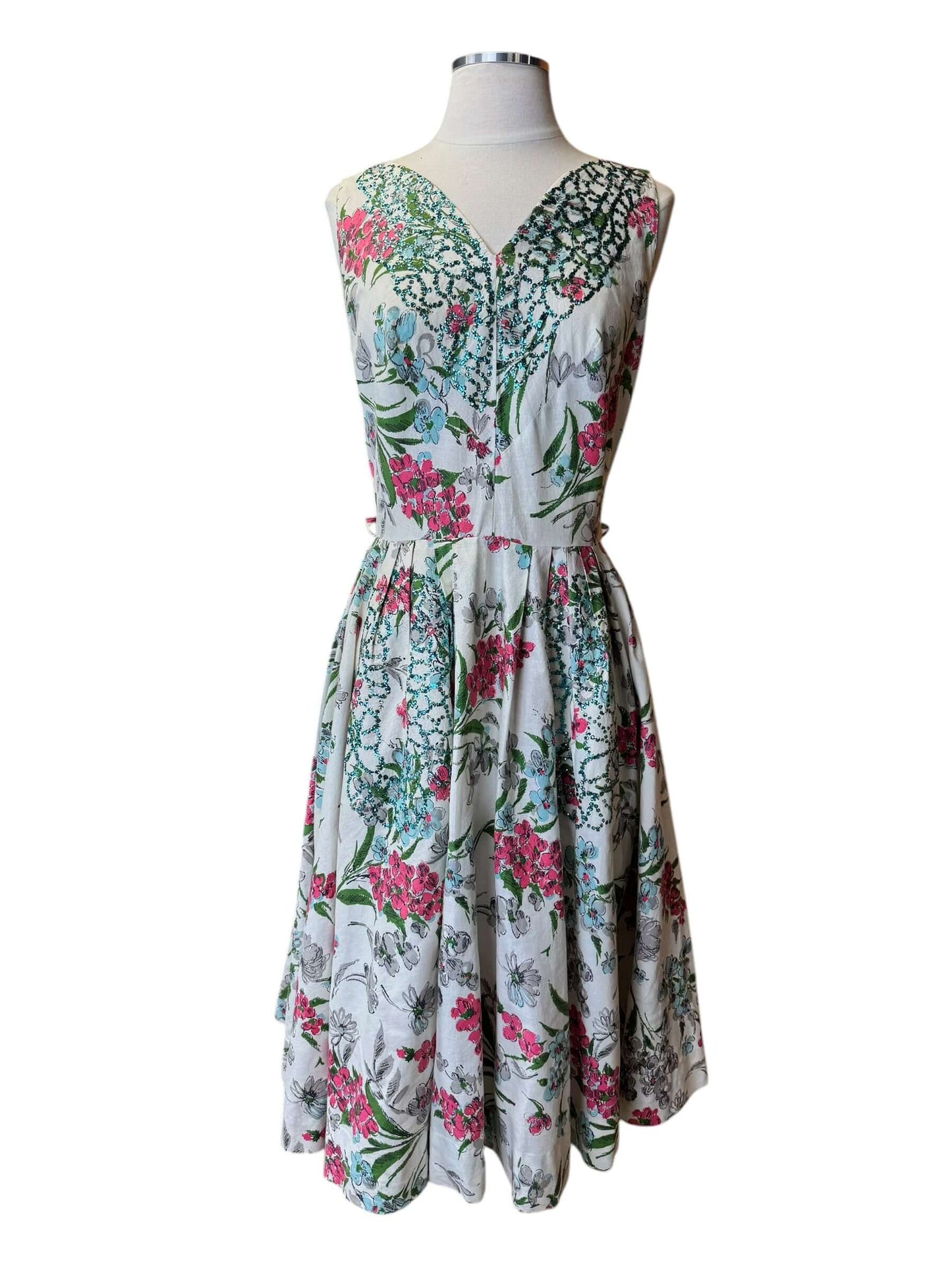Front of 1950s Floral Glitter Dress M