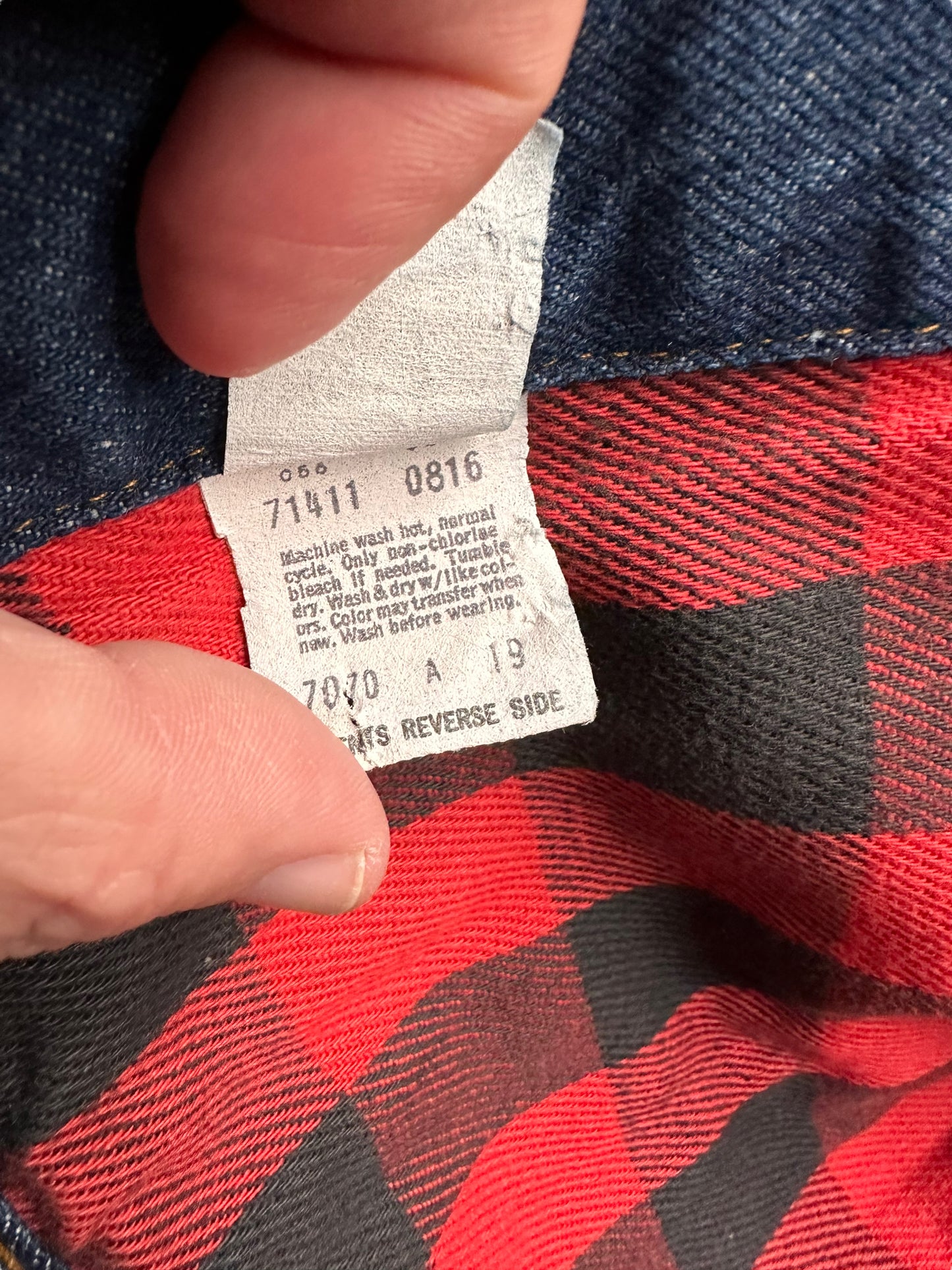 Alternate Tag View on Vintage Red Flannel Lined Levis Type 3 Denim Trucker Jacket SZ S | Vintage Levi Strauss Denim Workwear Seattle | Seattle Vintage Clothing