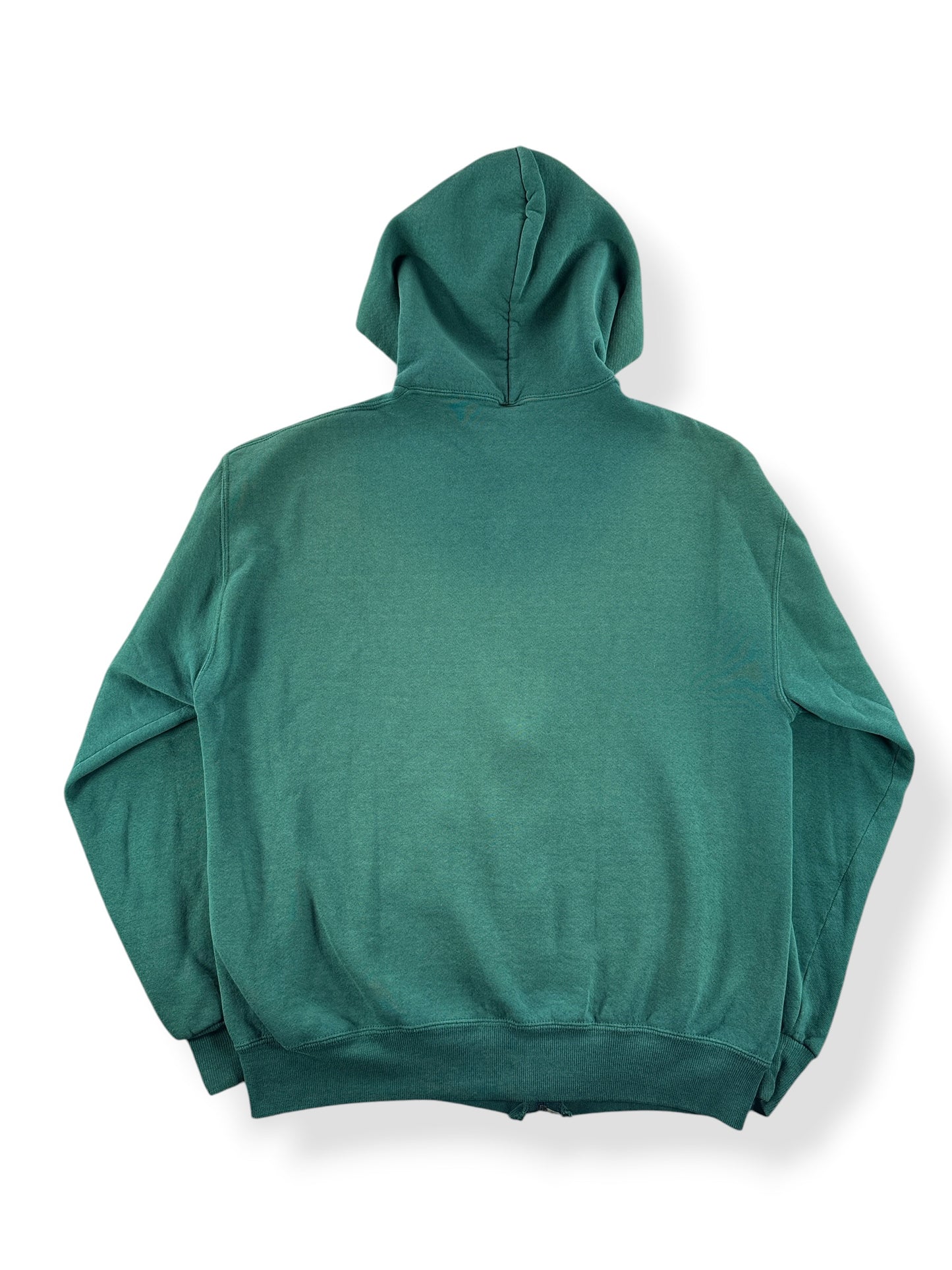 Back of Vintage Russell Athletic Green Zip Hoodie SZ L