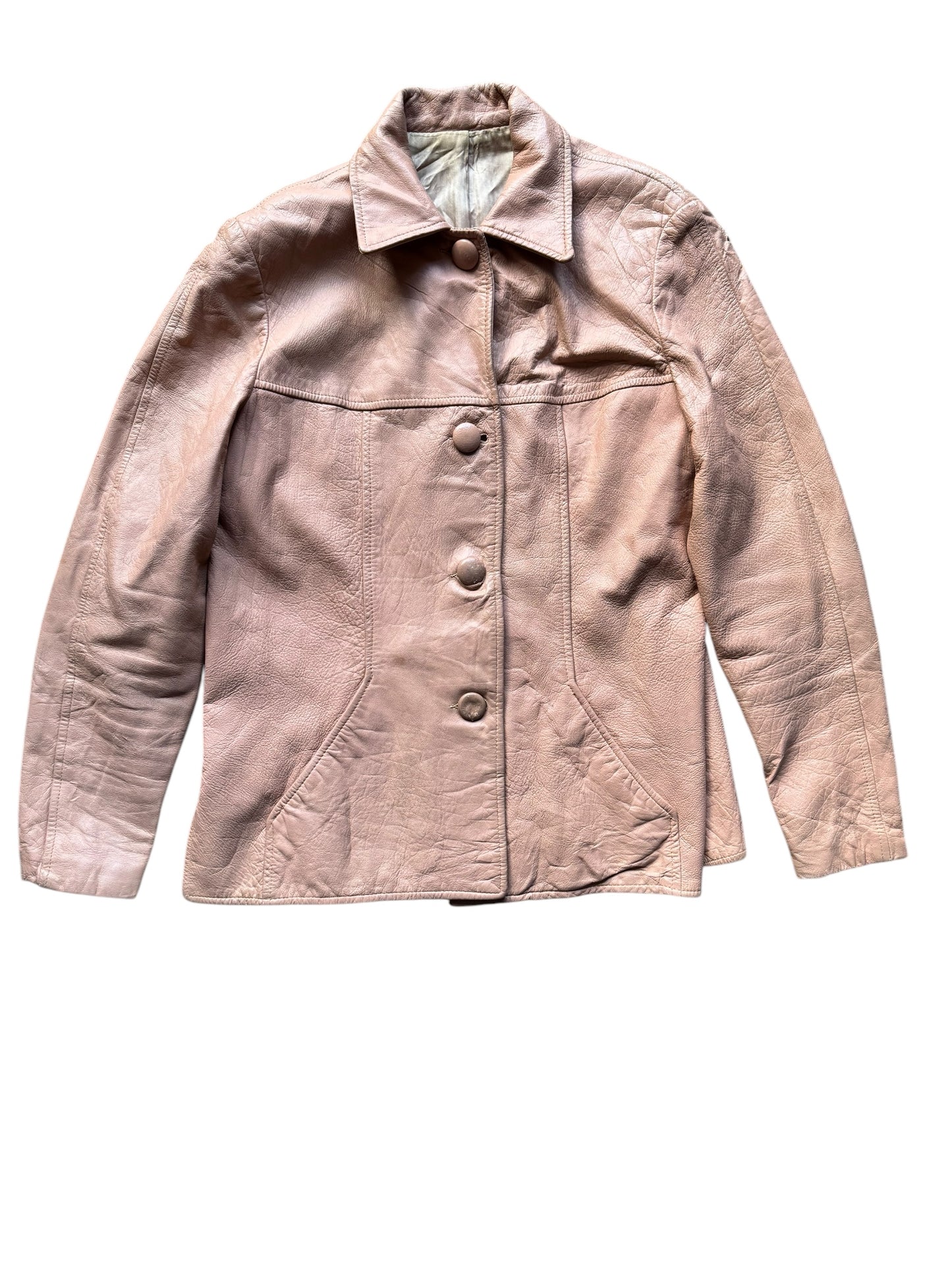 Front view of 1940s Pale Pink Leather Jacket M