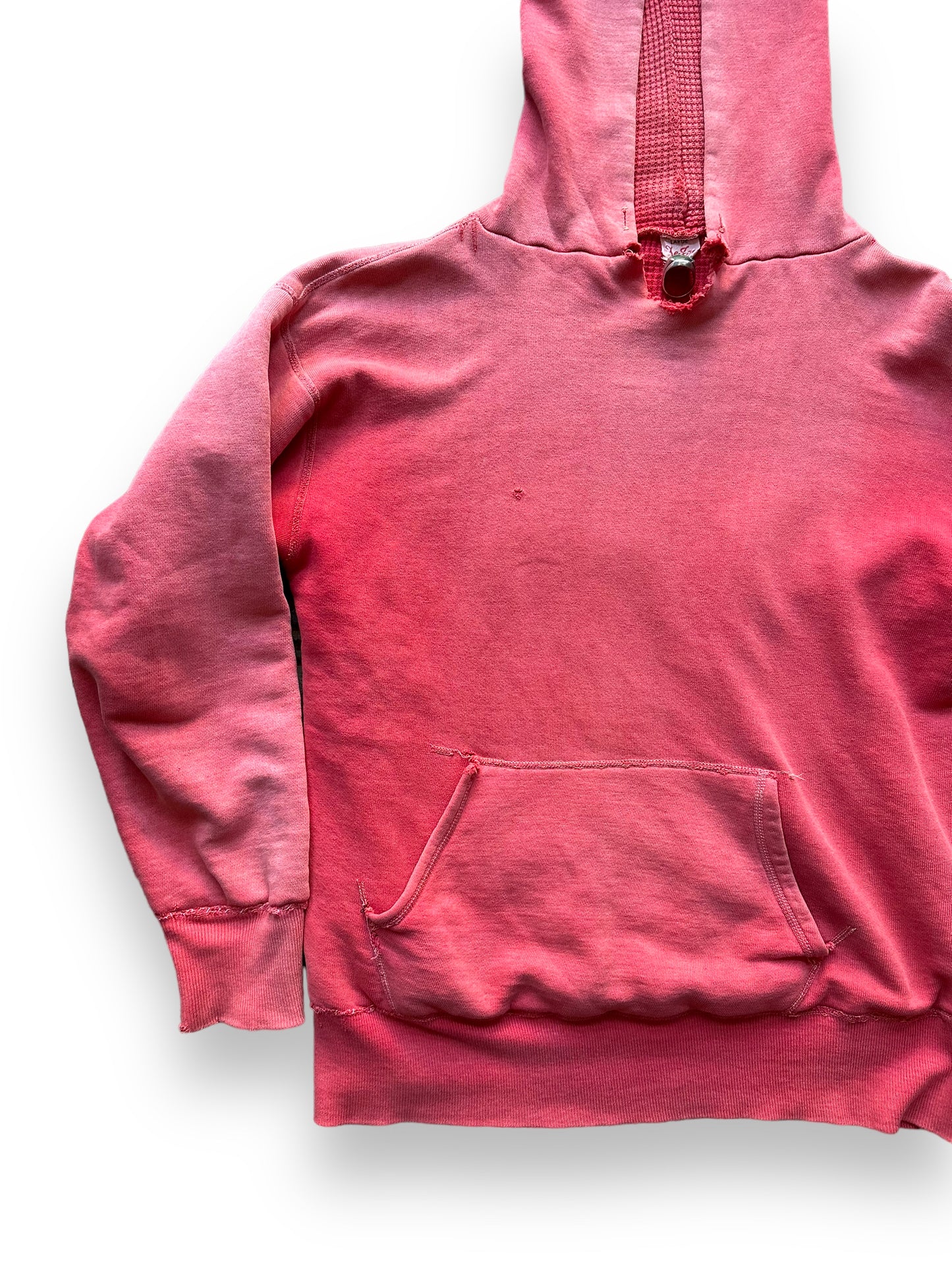 Front Right View of Vintage Red De Jac Waffle Lined Hooded Sweatshirt SZ L | Vintage Waffle Sweatshirt Seattle | Barn Owl Vintage Clothing