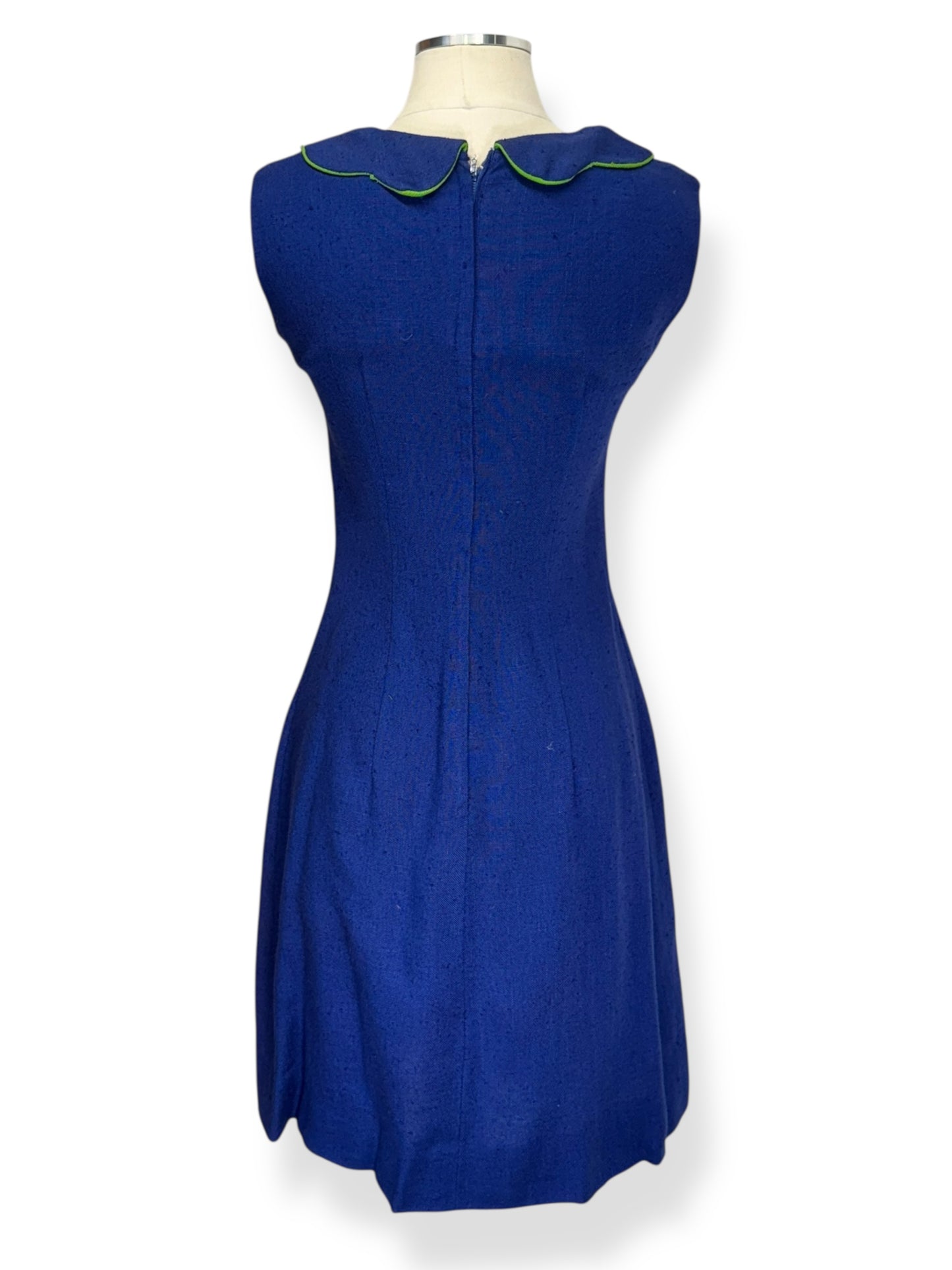 Back view of 1960s Blue Dress with Scalloped Collar S