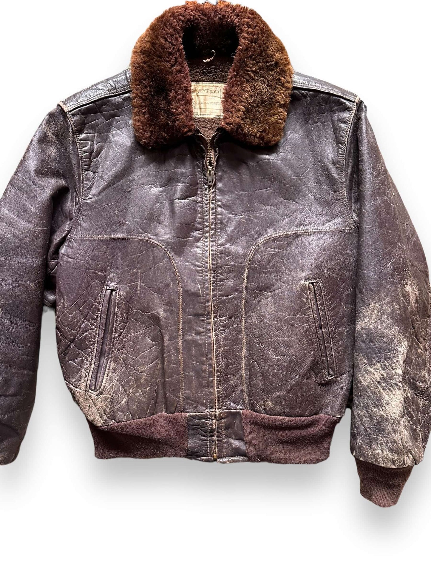 Front Detail of Vintage Brent Shearling Leather Jacket SZ M | Vintage Clothing Seattle