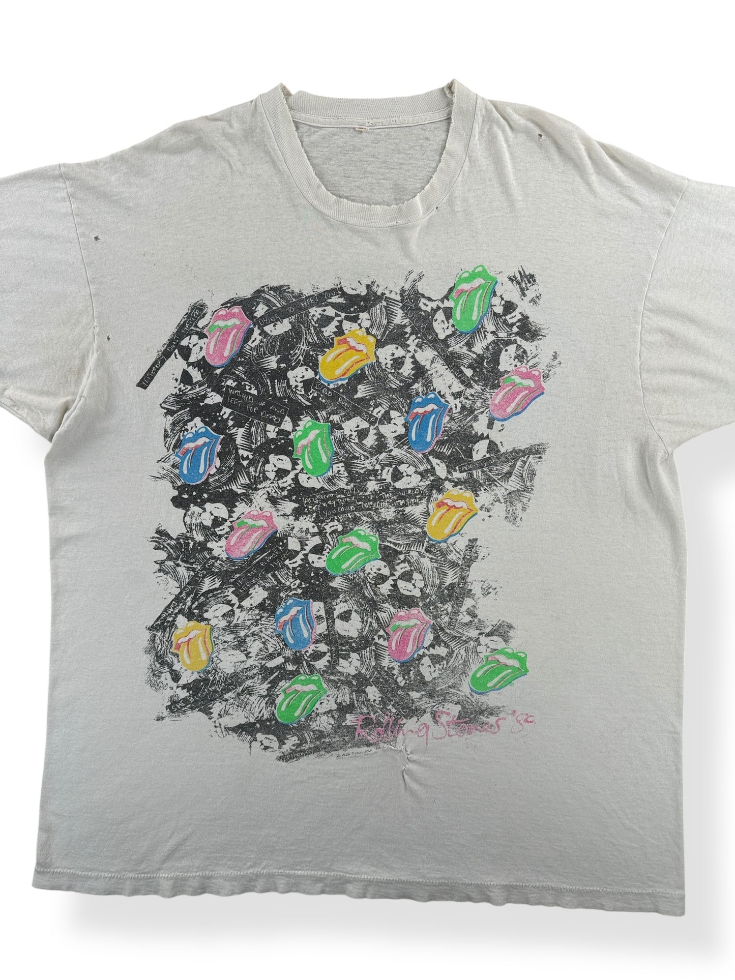 Front Close Up of Vintage 1989 Rolling Stones Tee SZ XL AS IS
