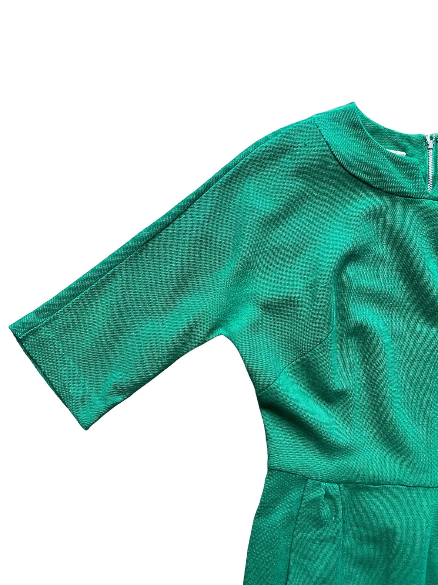 Front top right side view of Vintage 1950s Green Wool Wiggle Dress SZ M | Barn Owl Vintage Dresses| Seattle Vintage Ladies Clothing