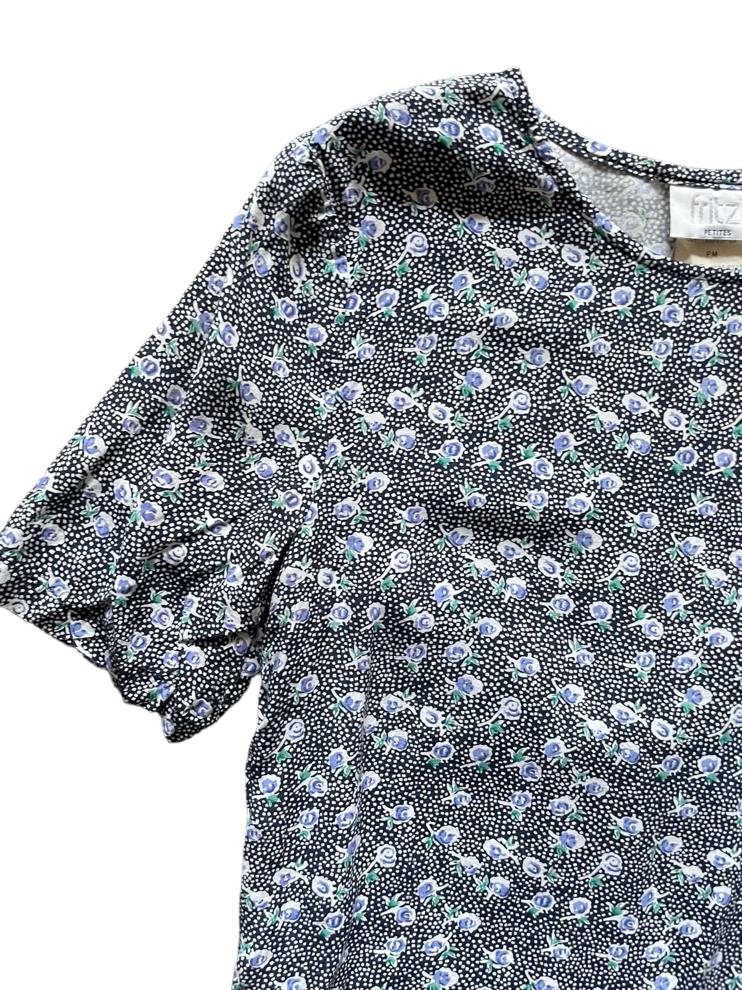 Front right shoulder view of Vintage 1980s Fritzi Floral Top SZ M | Vintage Ladies Clothing | Barn Owl True Vintage