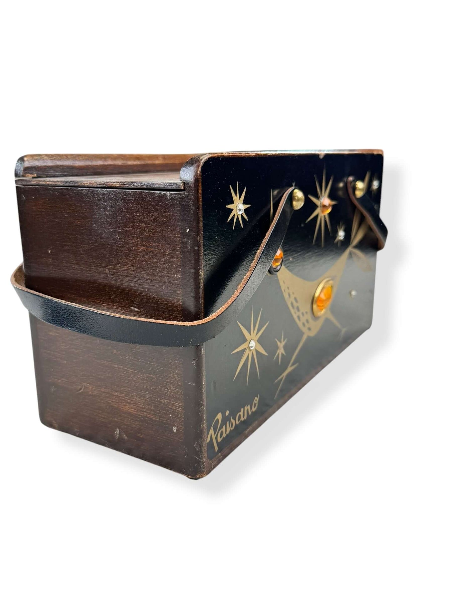 Side view of 1964 Enid Collins Paisano Roadrunner Box Purse