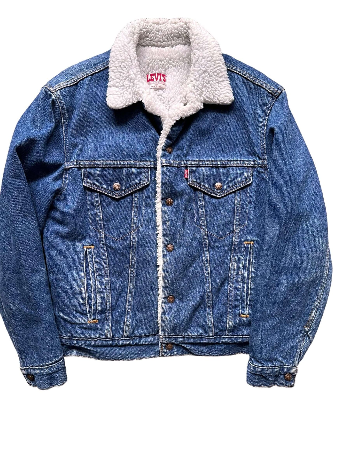 Front Detail of Vintage USA Made Levis Sherpa Type III Denim Jacket SZ 38R | Vintage Denim Workwear Seattle