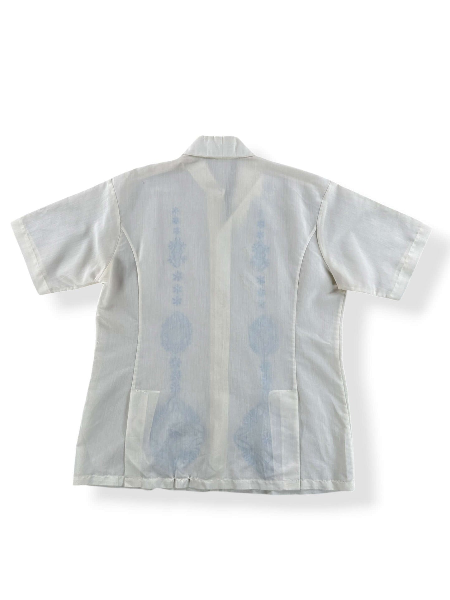 Back of Vintage Ivory + Blue Embroidered Shirt SZ M
