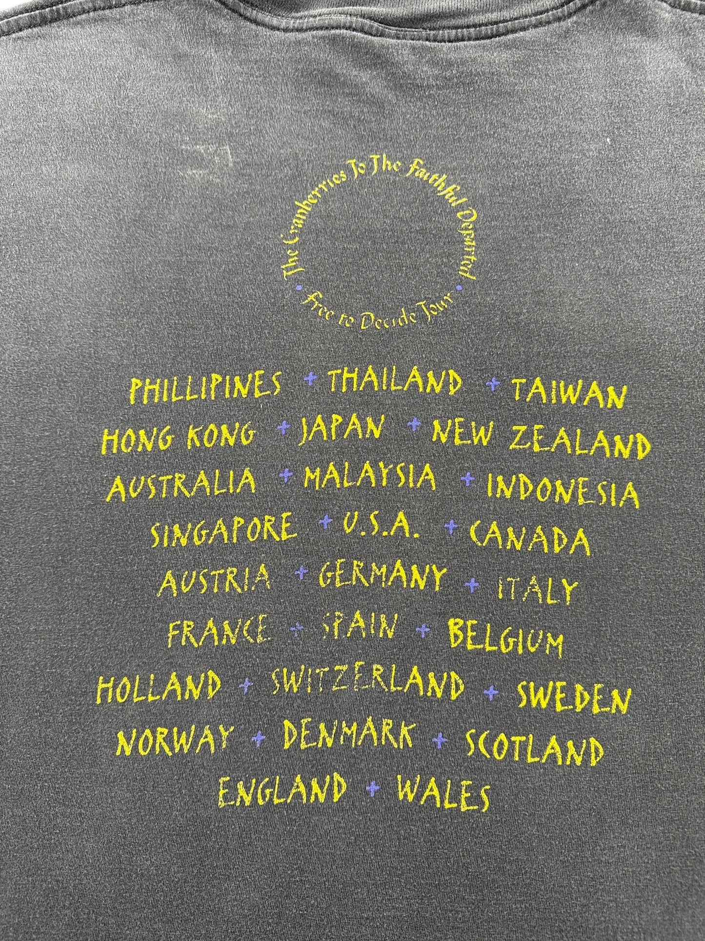 Back Graphic of Vintage 1996 Cranberries Free to Decide Tour Tee SZ XL