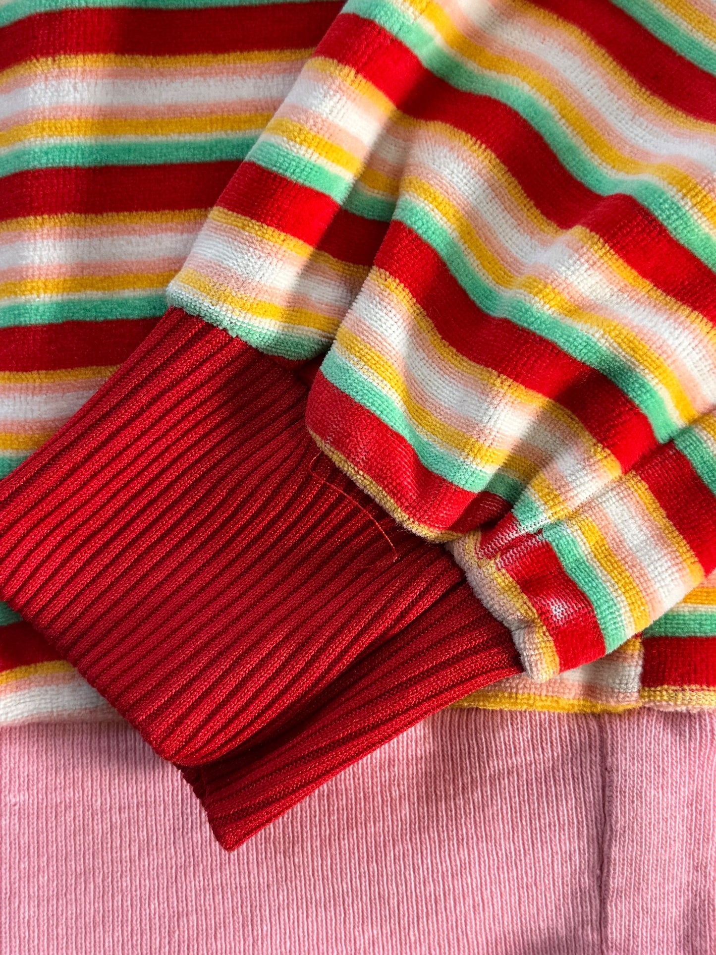 Worn cuff of 1970s Striped Velour Top M