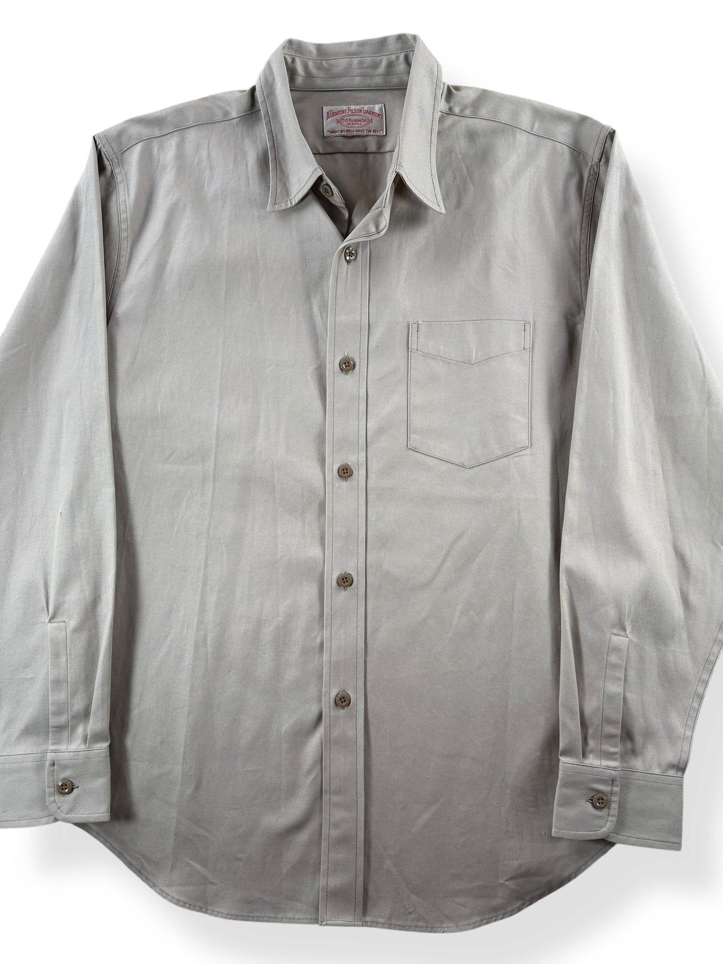 Front Close Up of Modern Filson Khaki Service Shirt SZ M