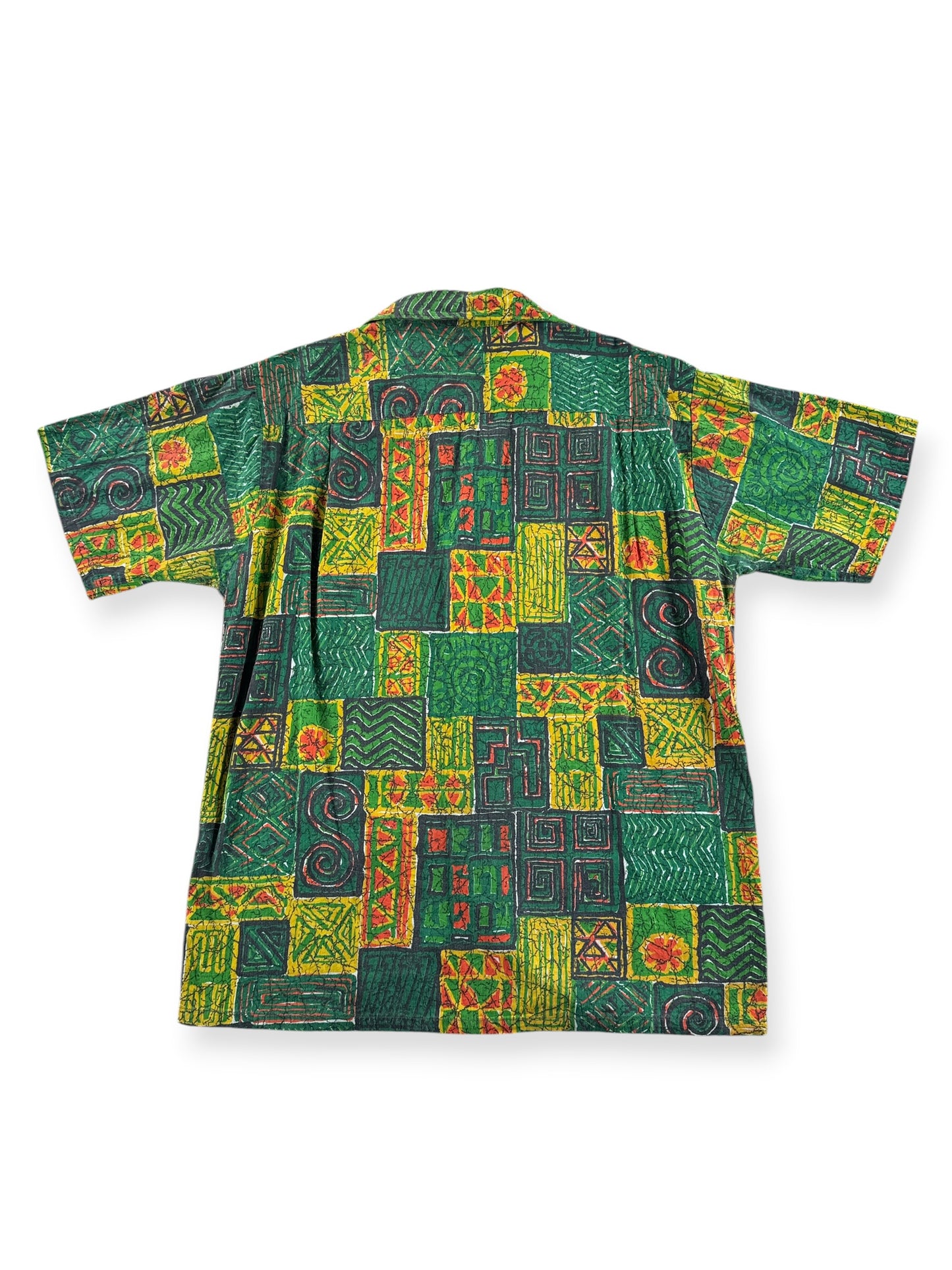 Back of Vintage Green Patterned Brushed Cotton Aloha Shirt SZ M