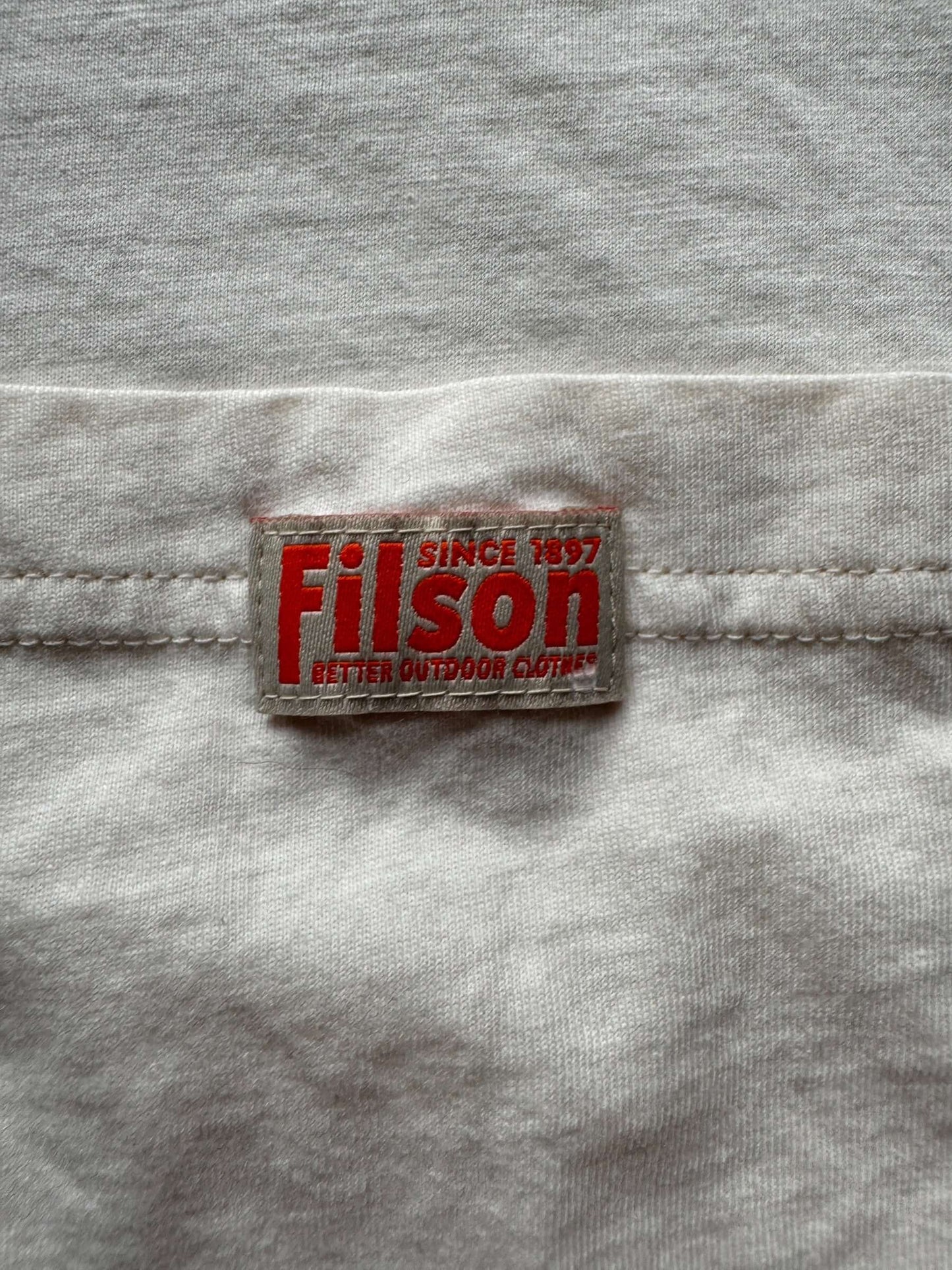 Label on Pocket on Filson Ranger Solid One Pocket Long Sleeve Tee SZ M