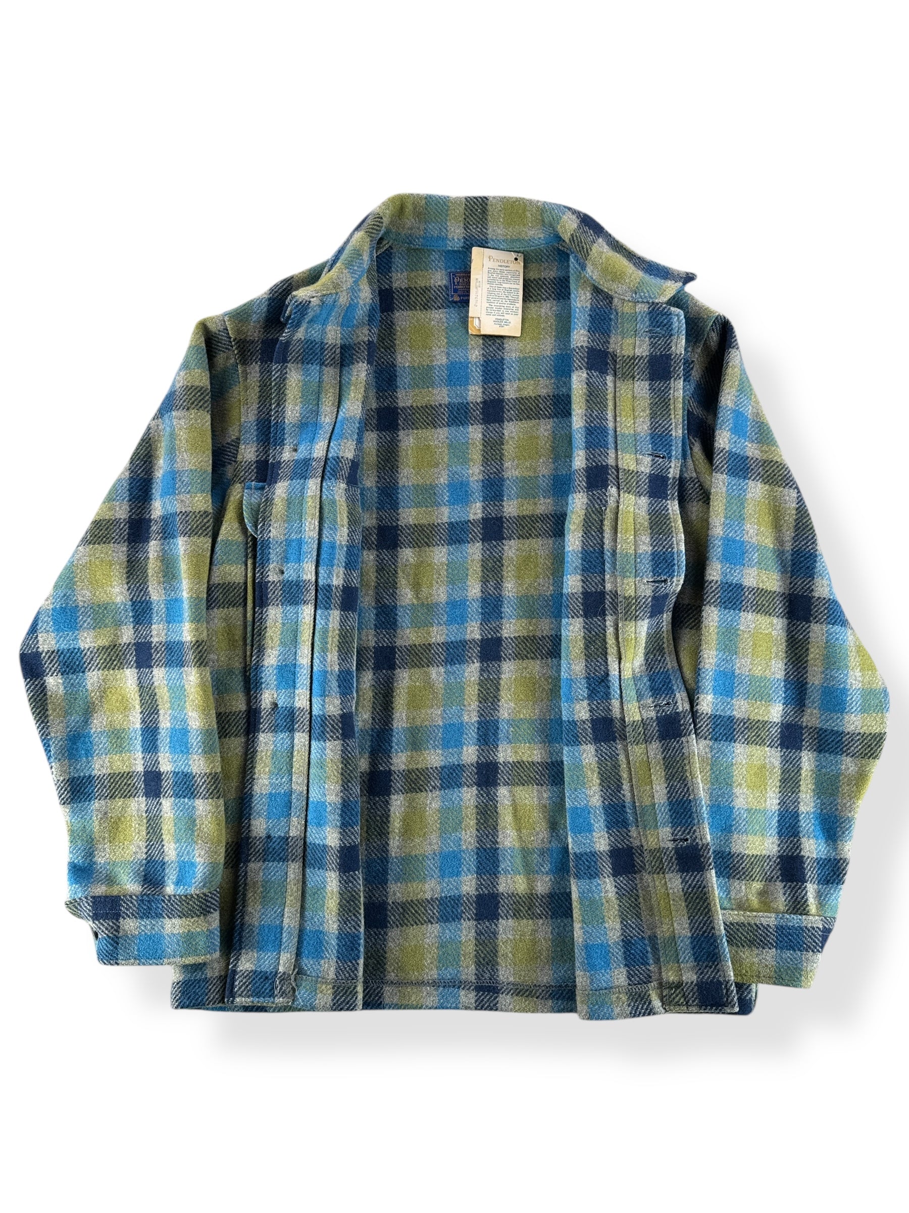 Inside of NOS Vintage Pendleton Green Blue Shacket SZ S