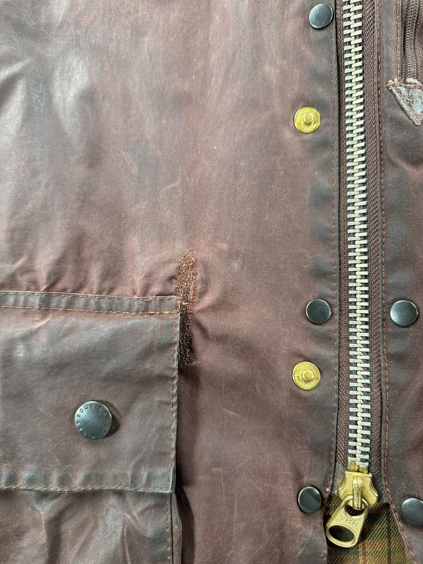 Repair on Vintage 80s/90s Barbour Wax Canvas Jacket SZ XL