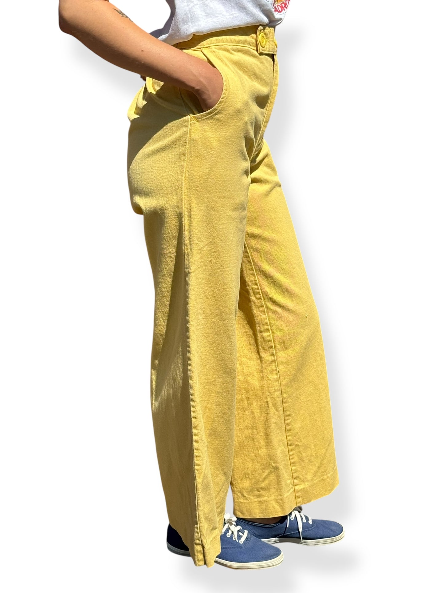 Vintage Pastel Yellow Smile Co Grin & Wear It Trousers W32