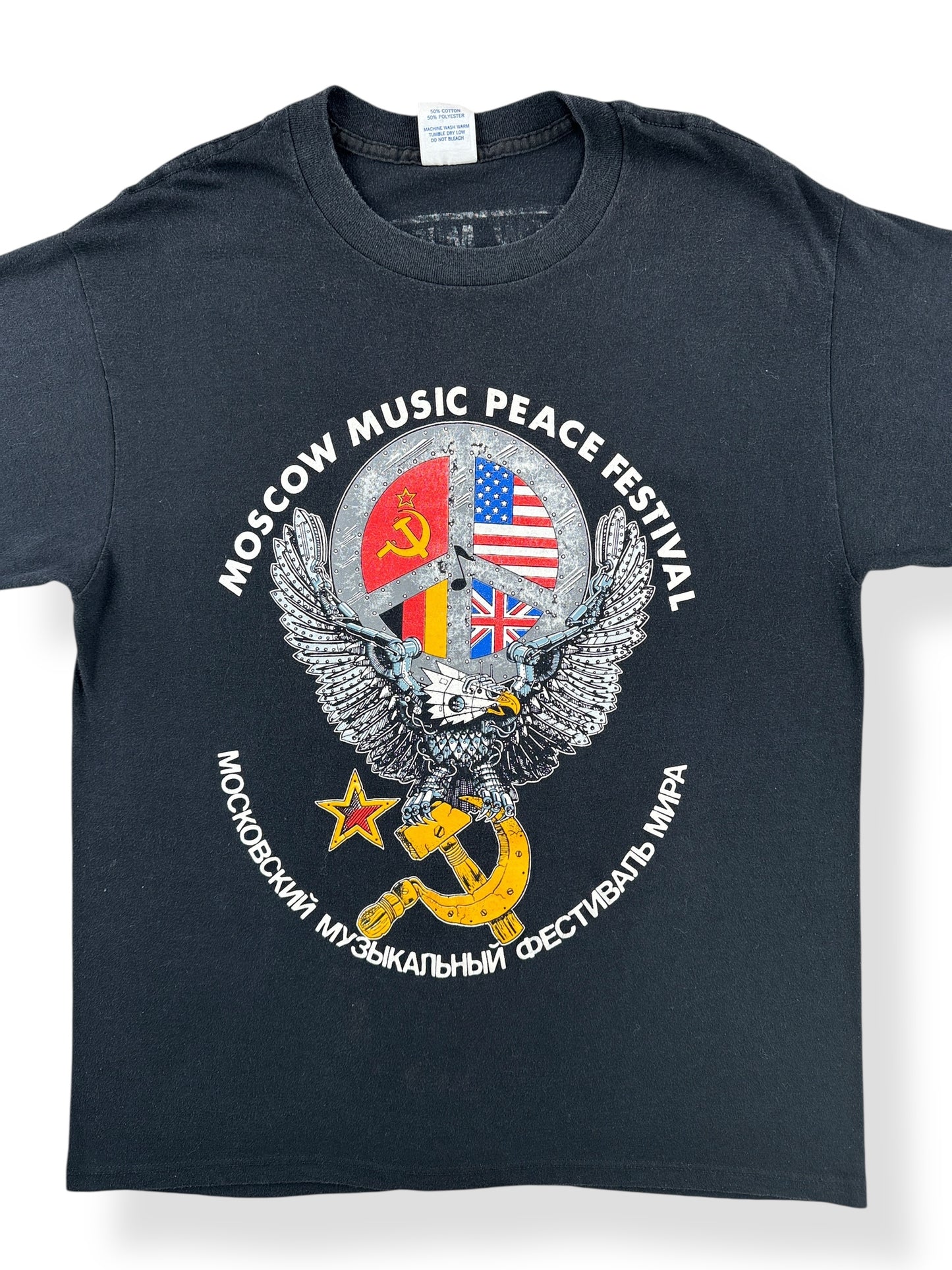 Front Close Up of Vintage 1989 Moscow Music Fest Tee SZ XL