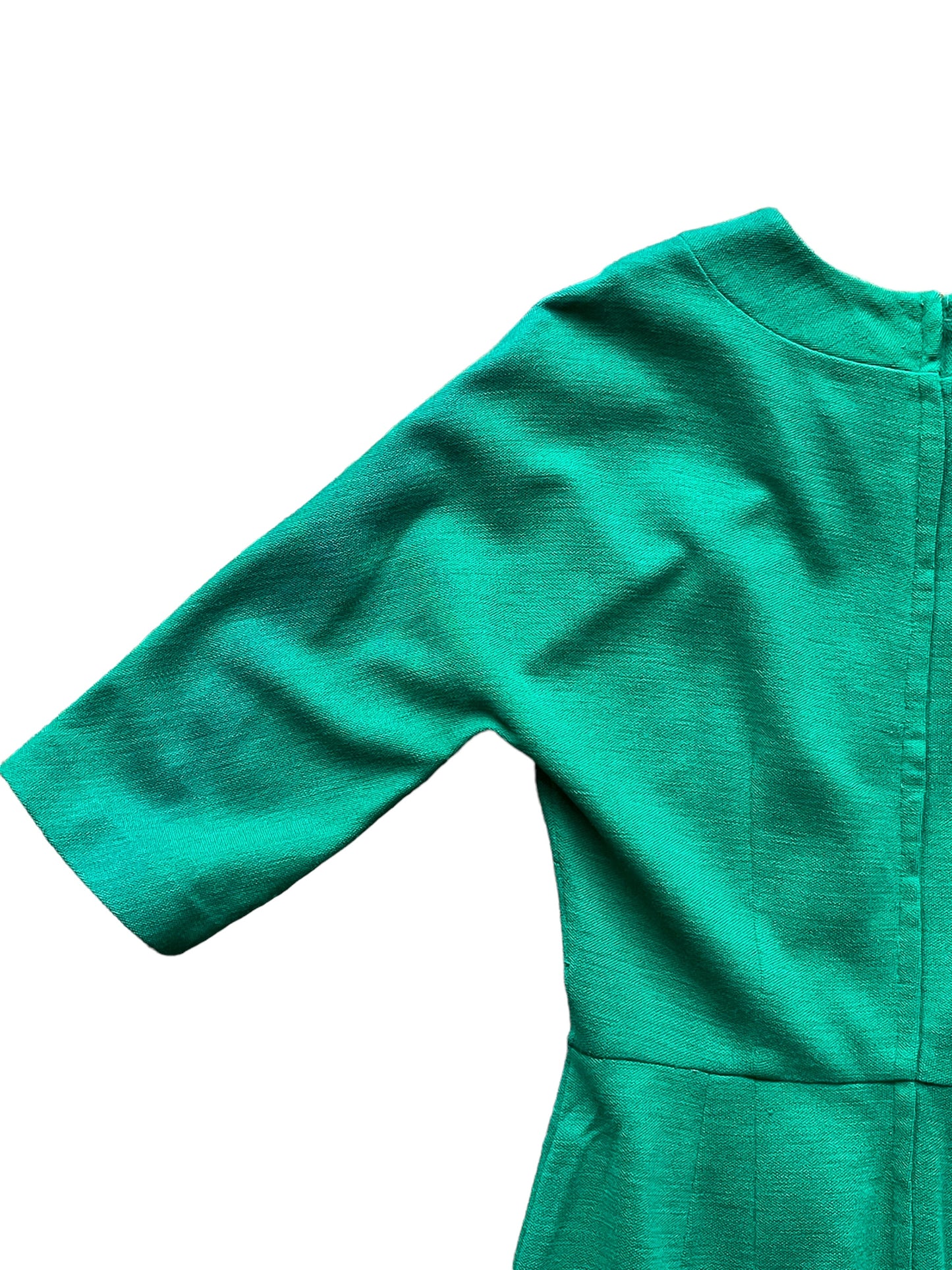 Back top left view of Vintage 1950s Green Wool Wiggle Dress SZ M | Barn Owl Vintage Dresses| Seattle Vintage Ladies Clothing