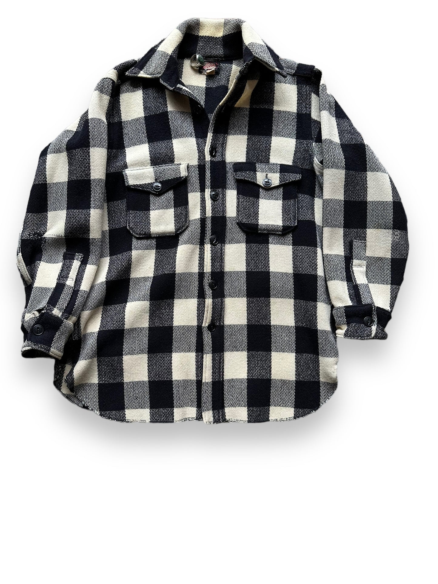 Front View of Vintage 1930-40s Era Woolrich Black & White Wool Jacket SZ L | Barn Owl Vintage Goods | Vintage Workwear Seattle