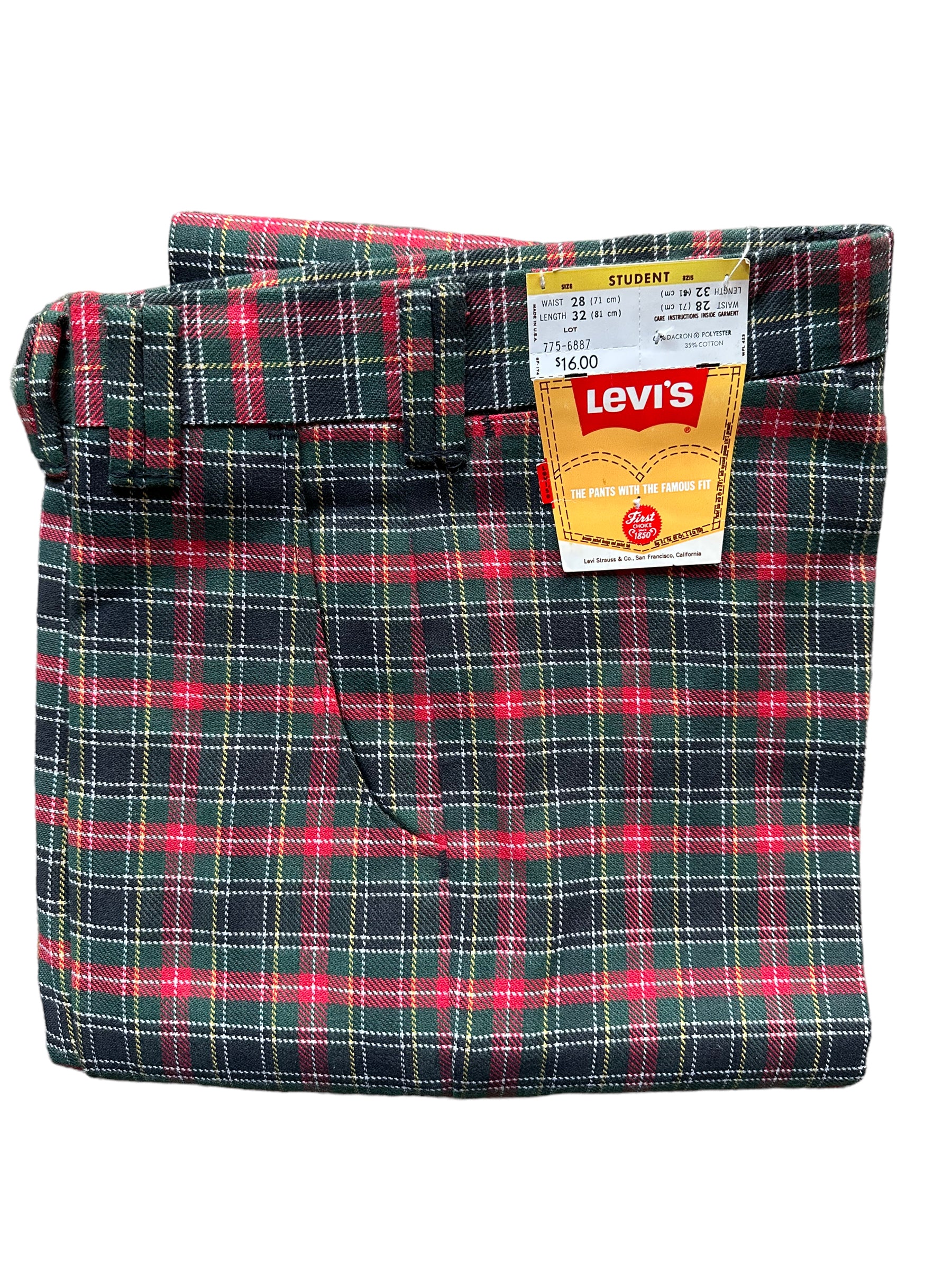 Vintage 1970s Deadstock Plaid Levi's Boyswear Trousers 27x33