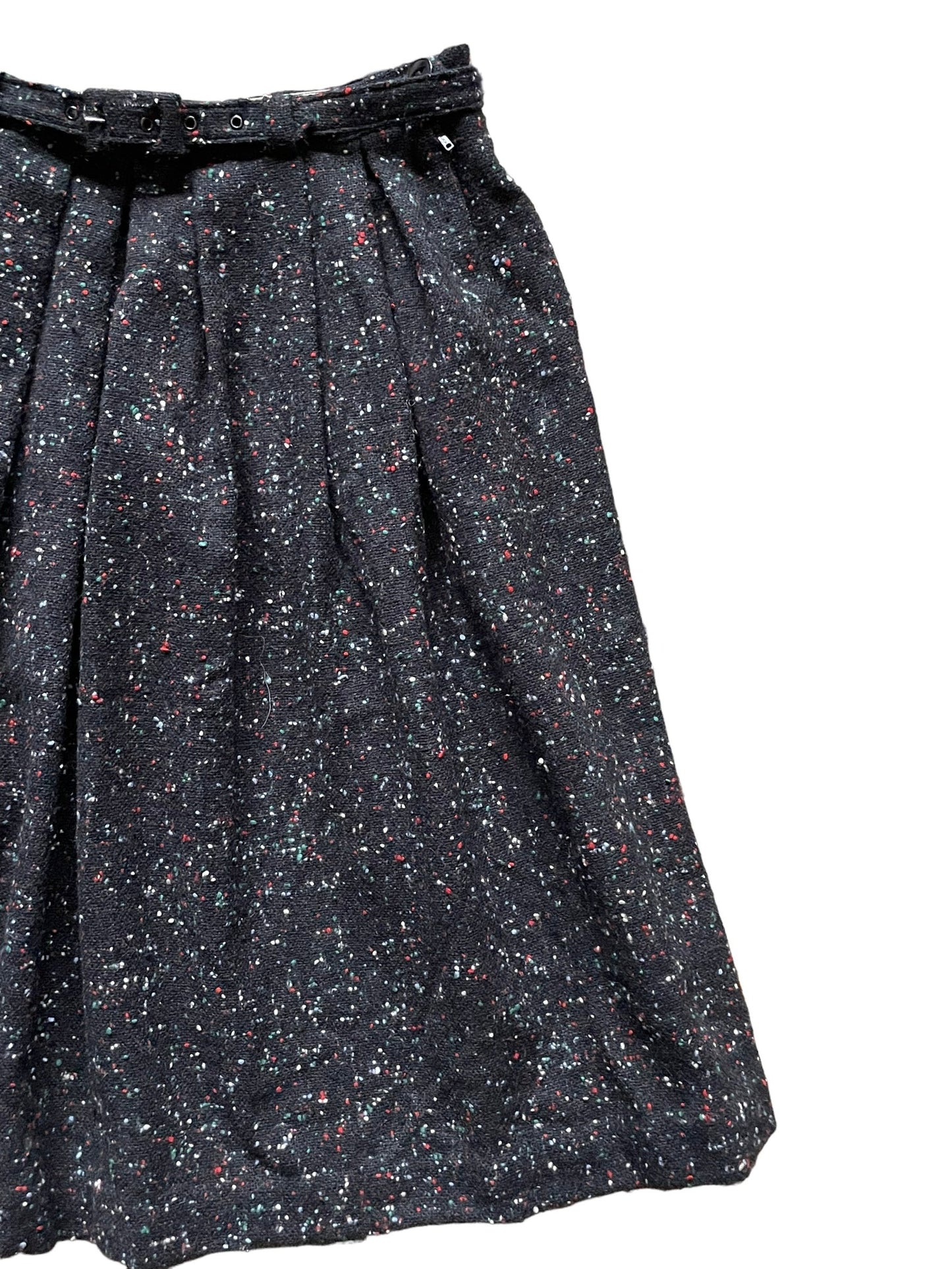 Front left side view of Vintage 1950s Black Wool Flecked Skirt SZ S | Barn Owl Seattle | Ladies True Vintage Skirts