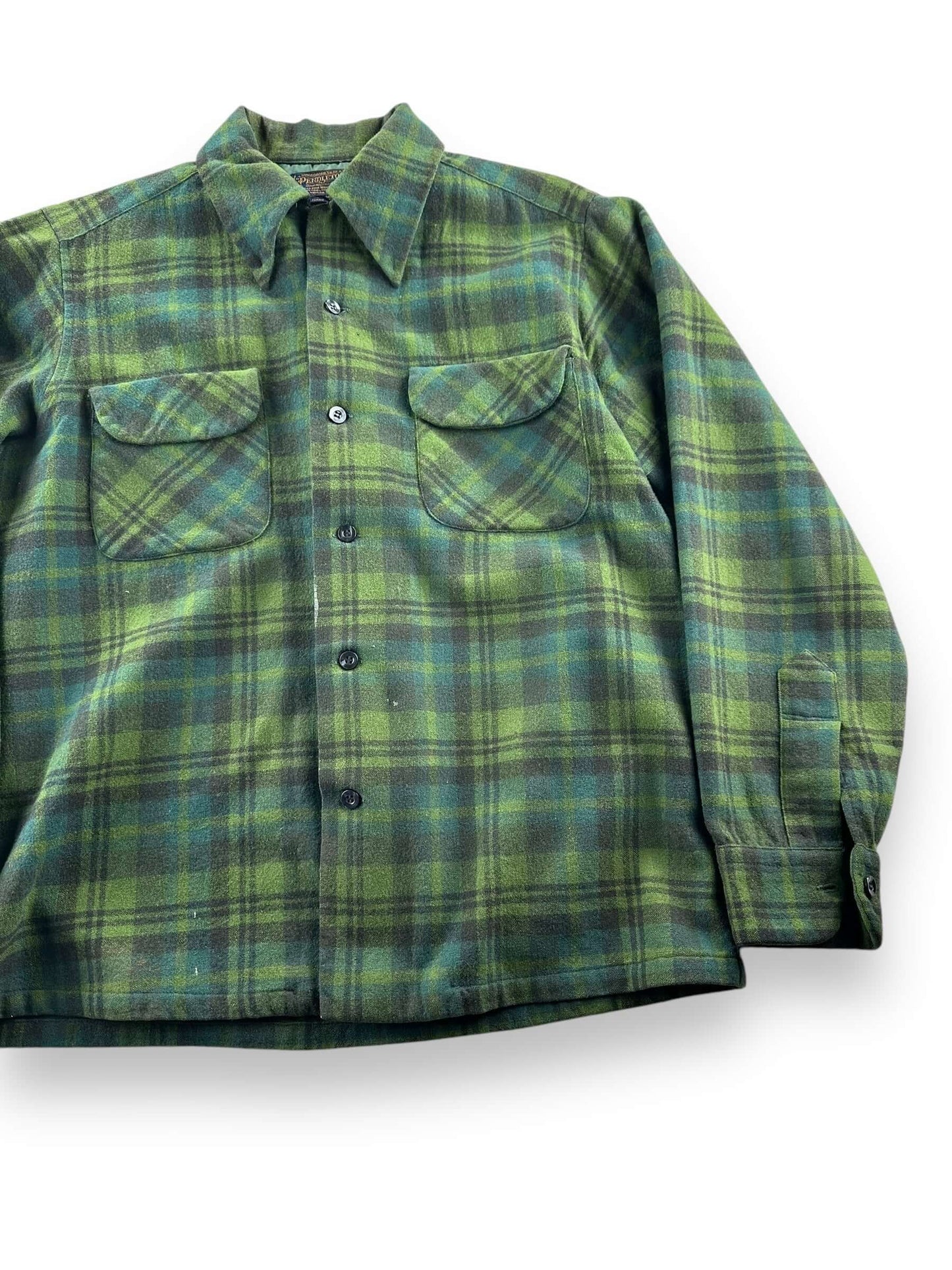 Vintage Paint Splattered Pendleton Blue/Green Wool Board Shirt SZ M