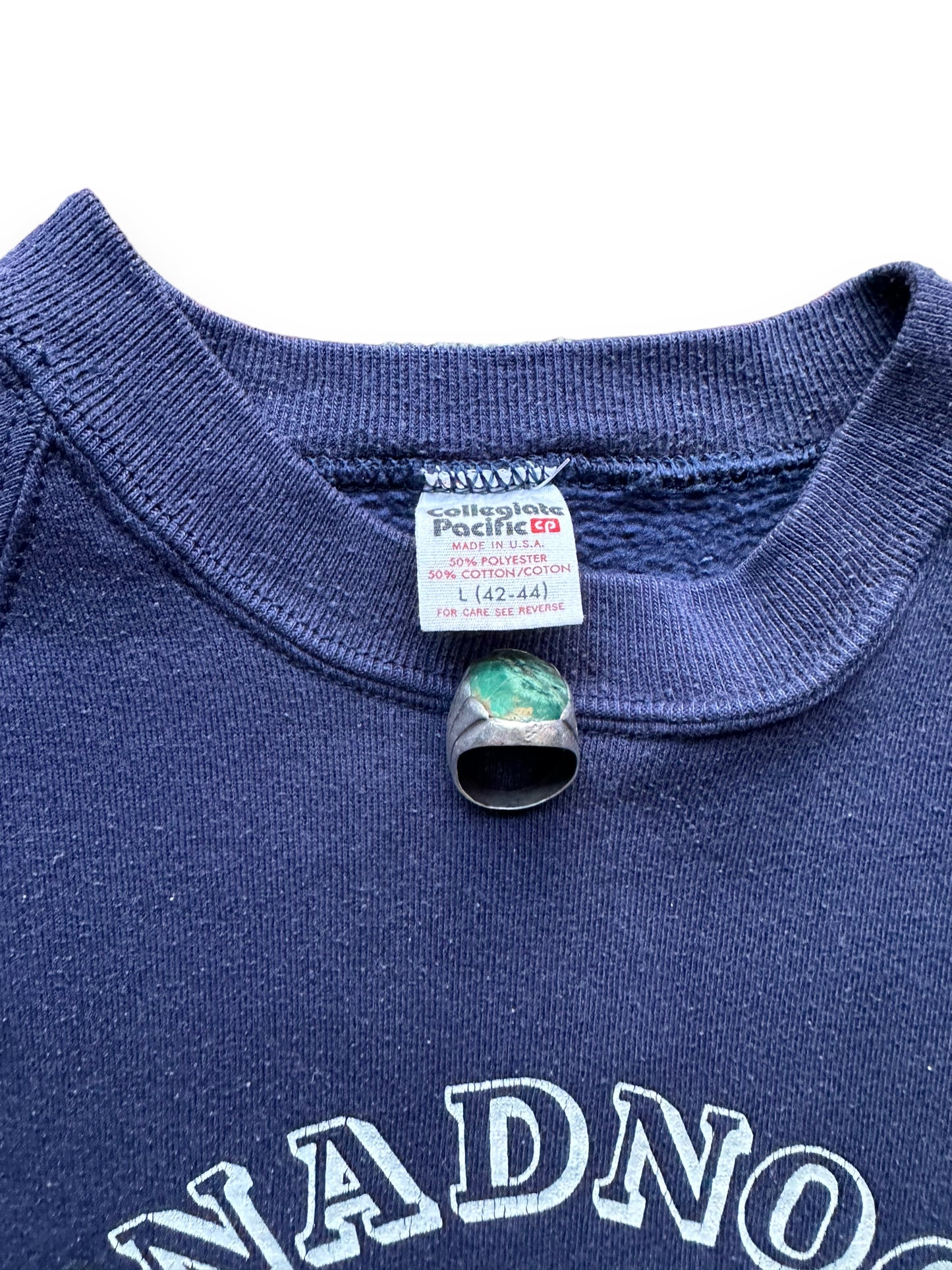 Tag View of Vintage Monadnock Collegiate Pacific Sweatshirt SZ L | Vintage Jaffrey NH Crewneck Sweatshirts Seattle | Barn Owl Vintage Seattle