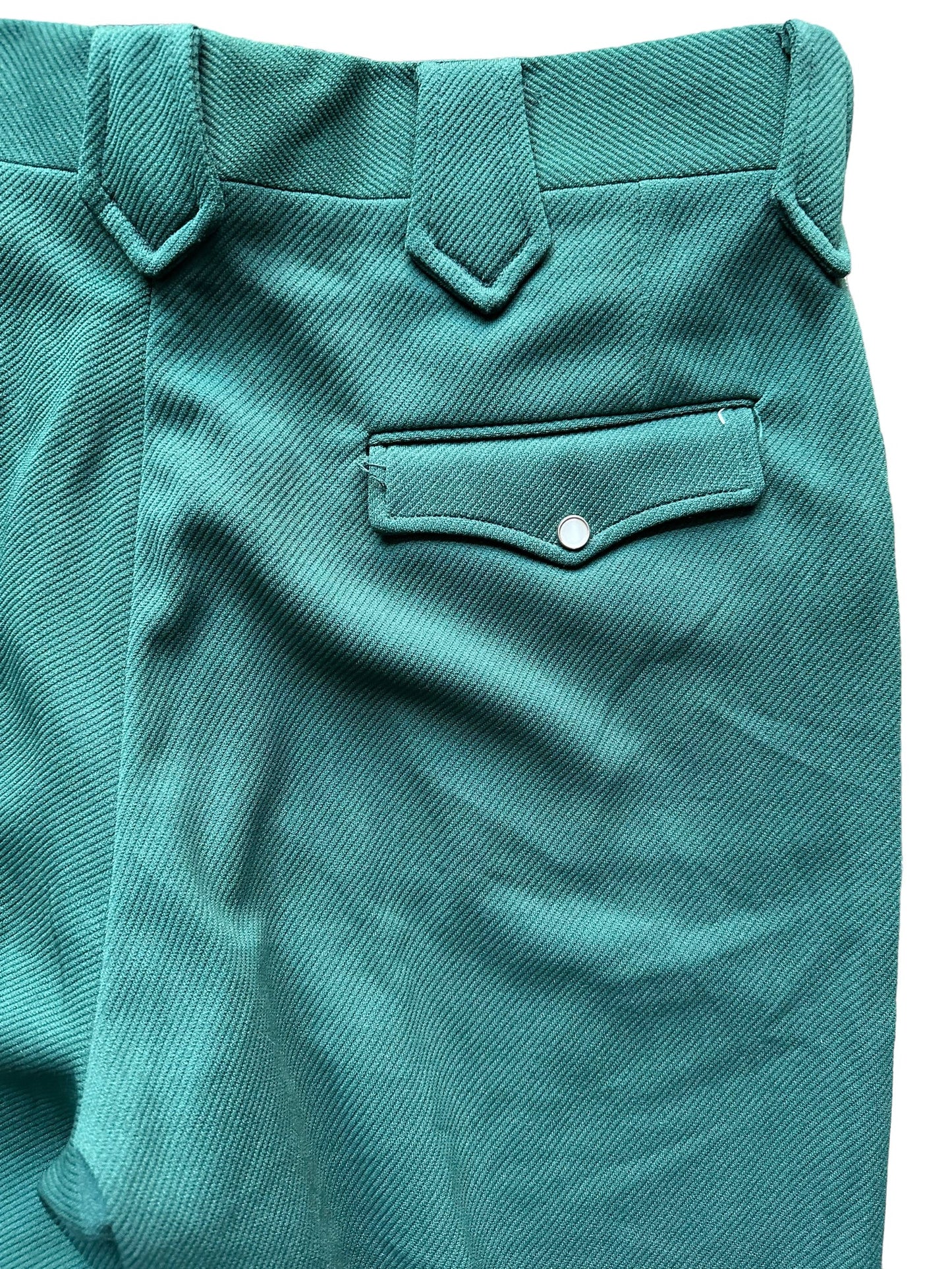 Back right side of Vintage Deadstock Ranch Western Wear Green Trousers 34x36 | Seattle Vintage Western Wear | Barn Owl True Vintage