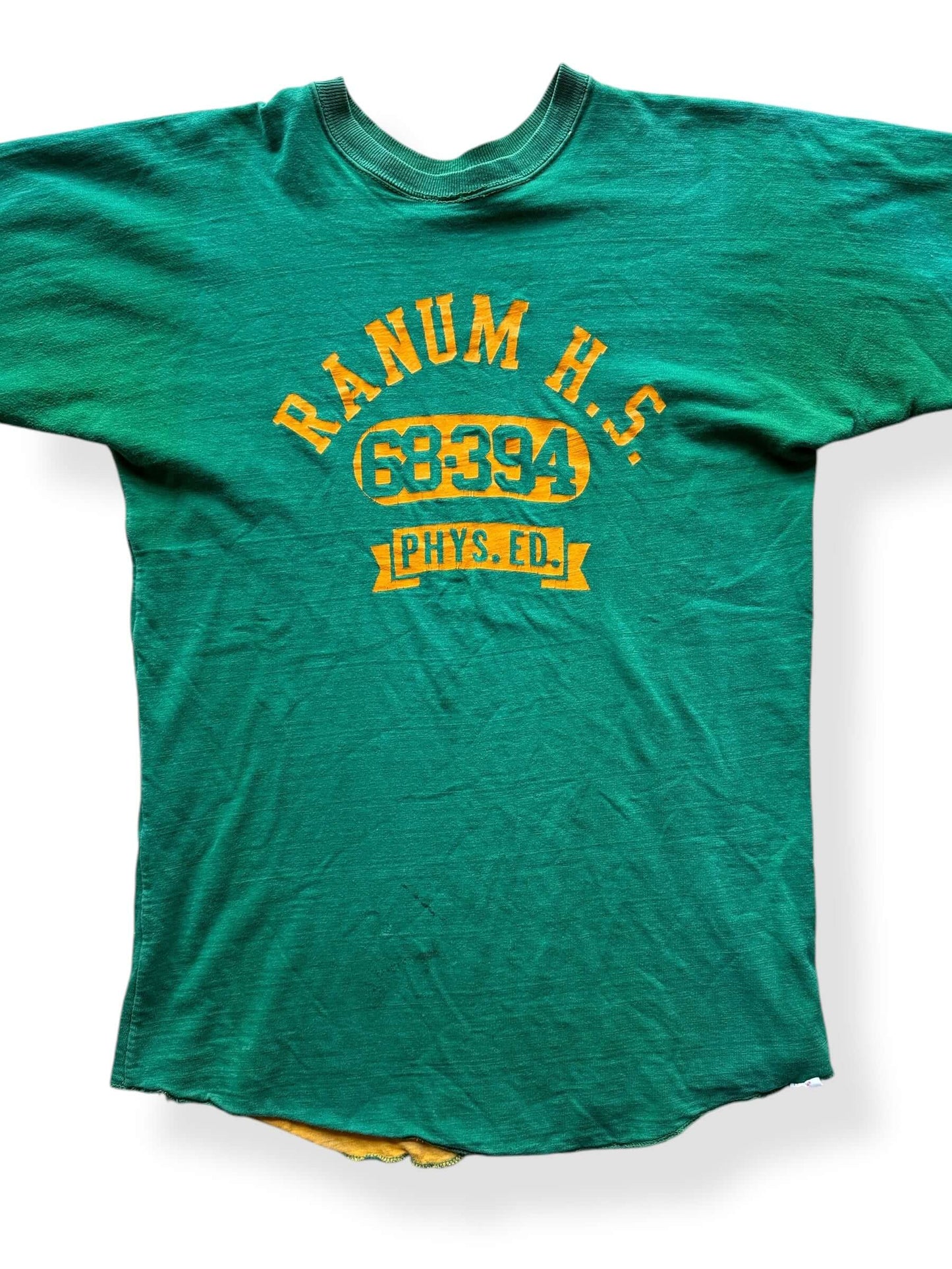 Front Close Up of Vintage Reversible Ranum HS Phys Ed Tee SZ L