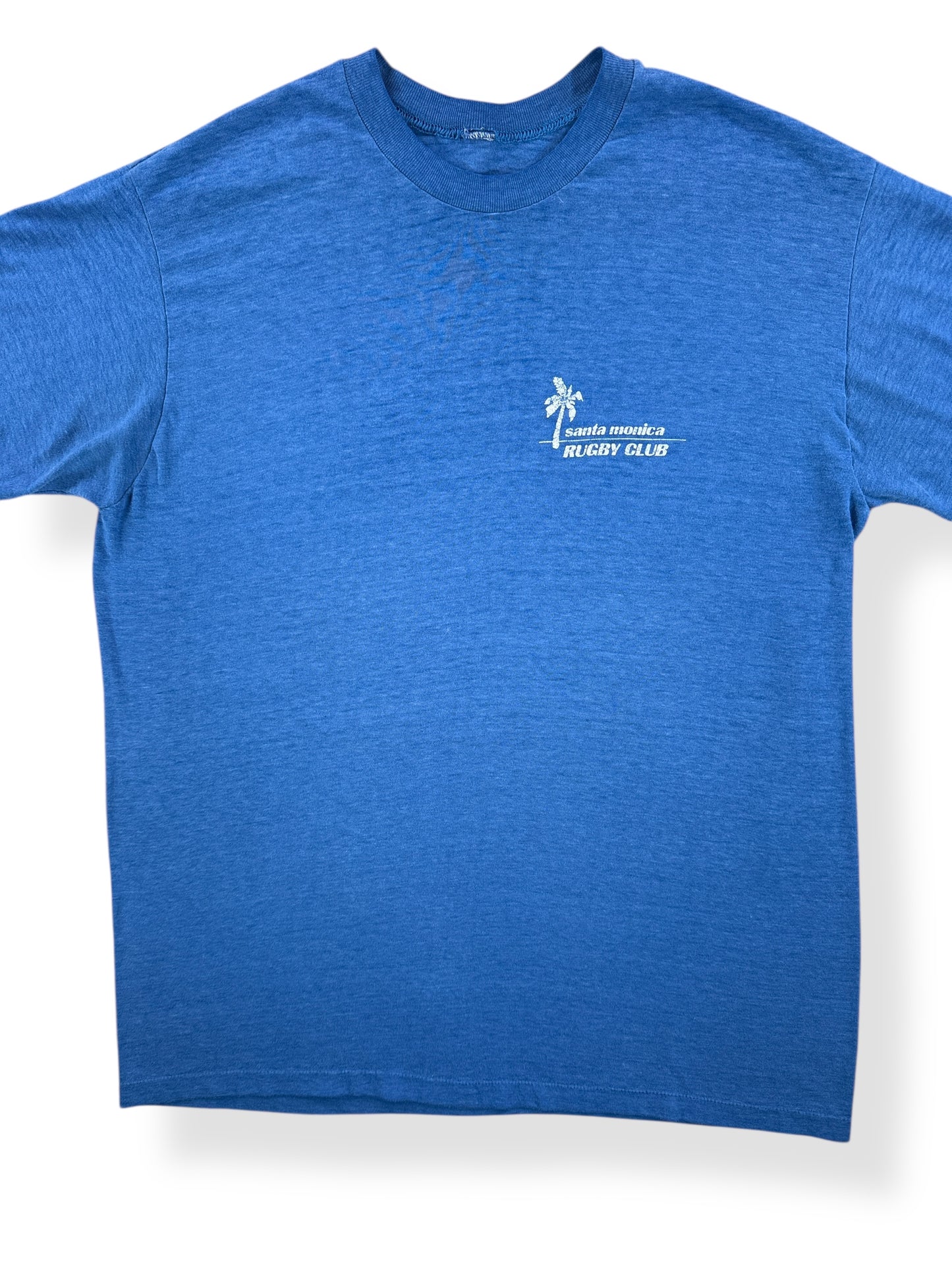 Front Close Up of Vintage Santa Monica Rugby Club Tee SZ L