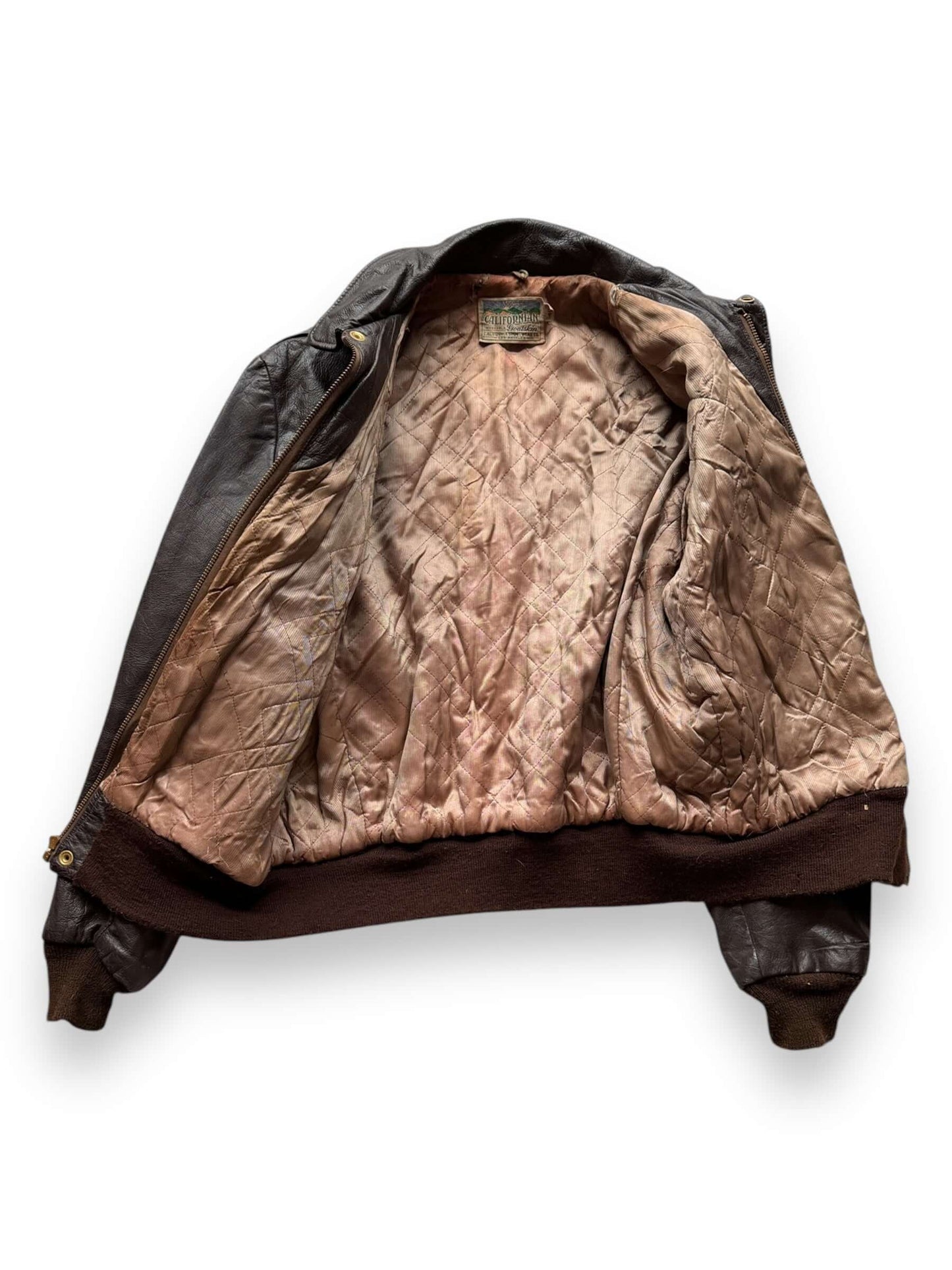 inside of Vintage 30s/40s Era Californian Goatskin A-2 Leather Jacket SZ 40