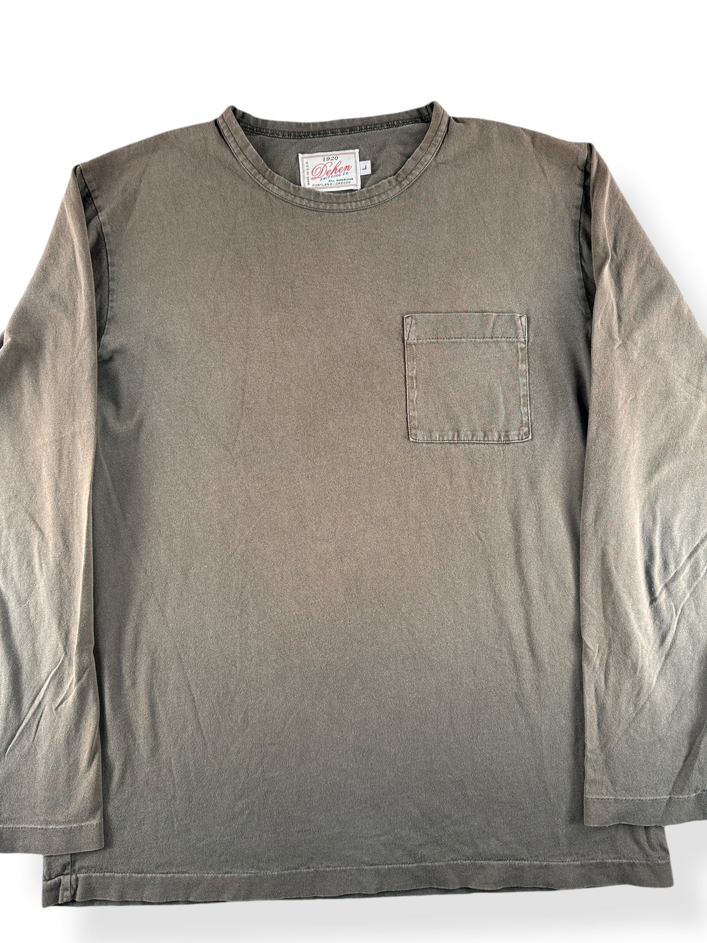 Front Close Up of Modern Dehen Long Sleeve Olive Drab Tee SZ L