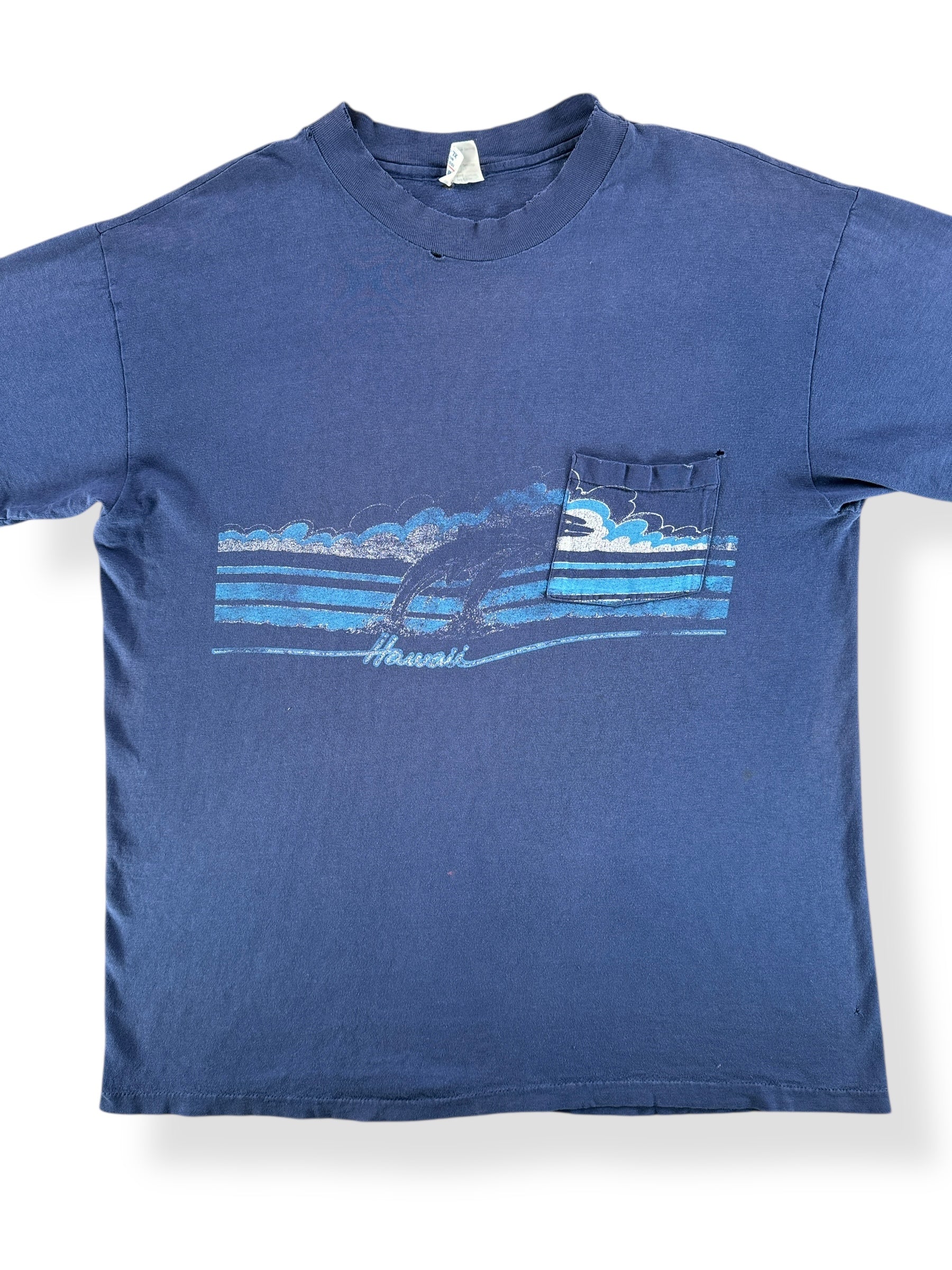 Front Close Up of Vintage Distressed Hawaii Pocket Tee SZ L