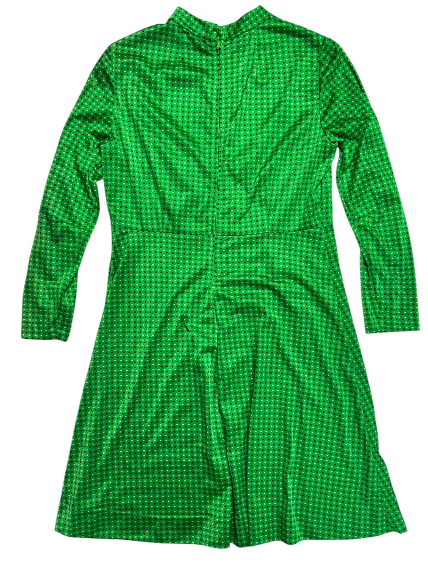 Back flat lay of 1960s Green Polka Dot Dress L