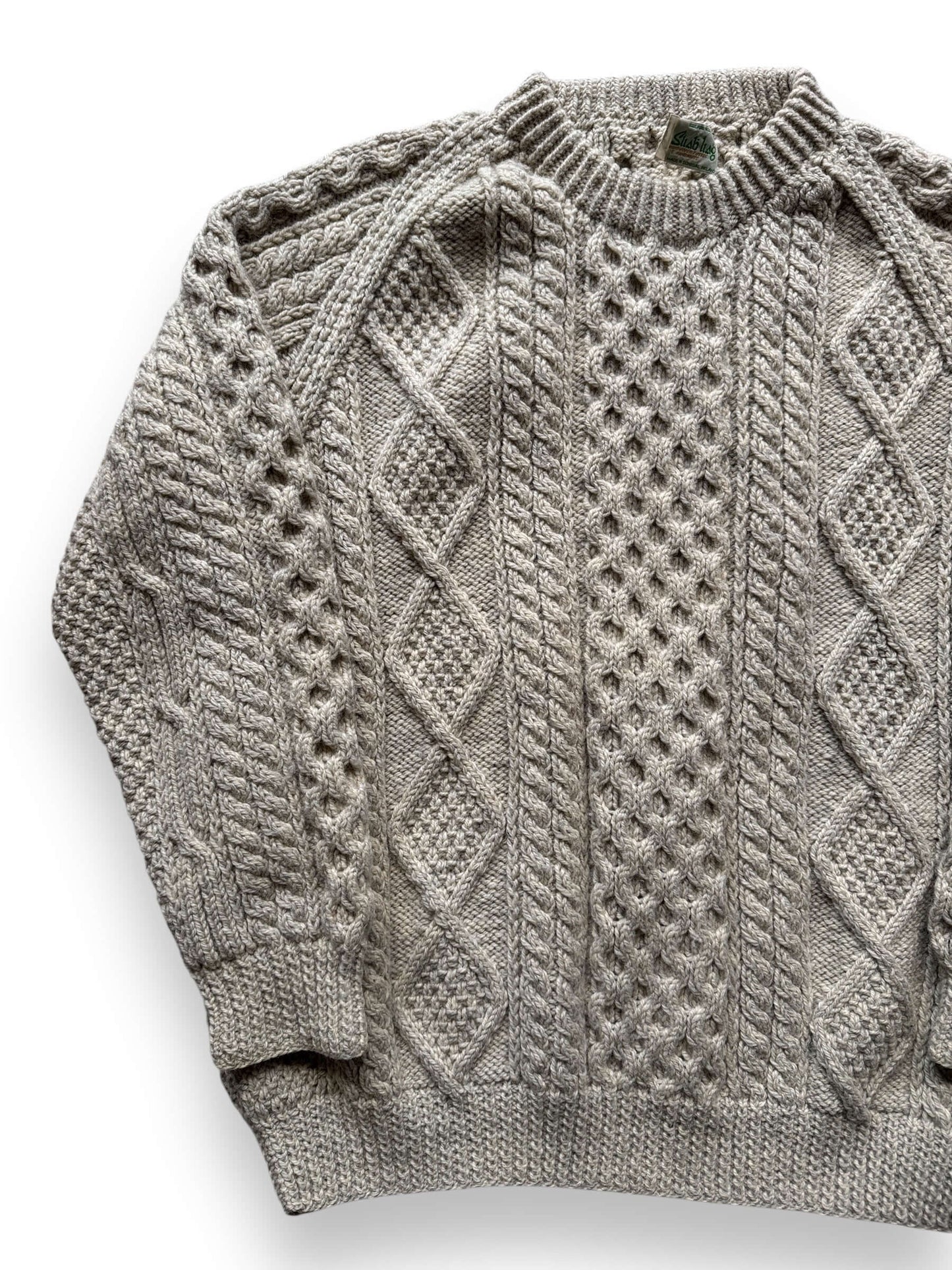 front right of Vintage Sliab Liag Oatmeal Irish Wool Sweater SZ XXL