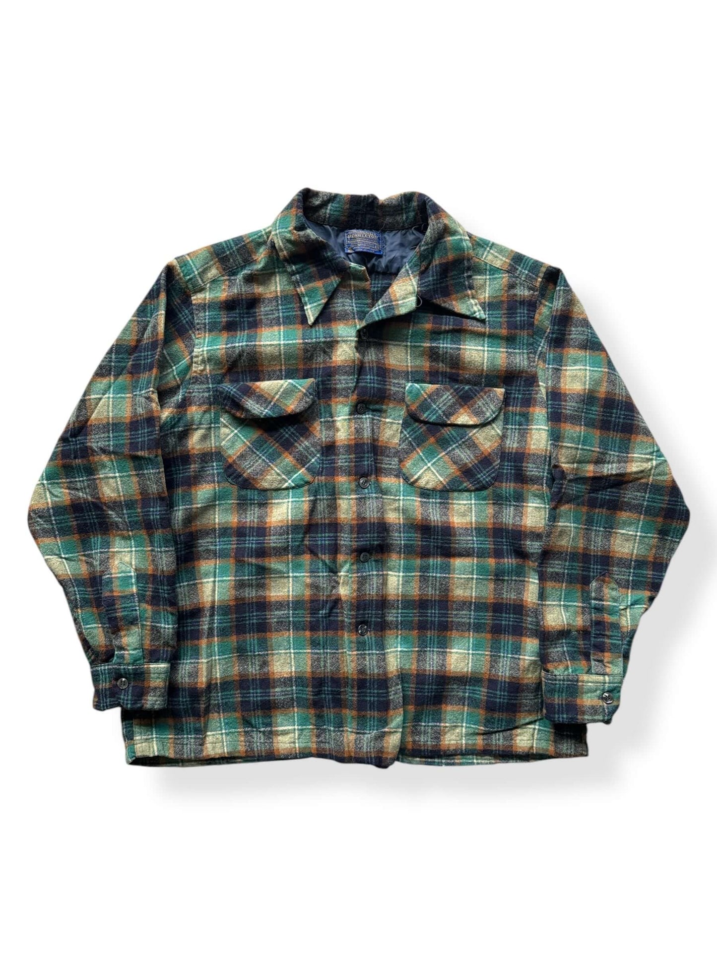 Front of Vintage Pendleton Green and Blue Board Shirt SZ XL AS IS