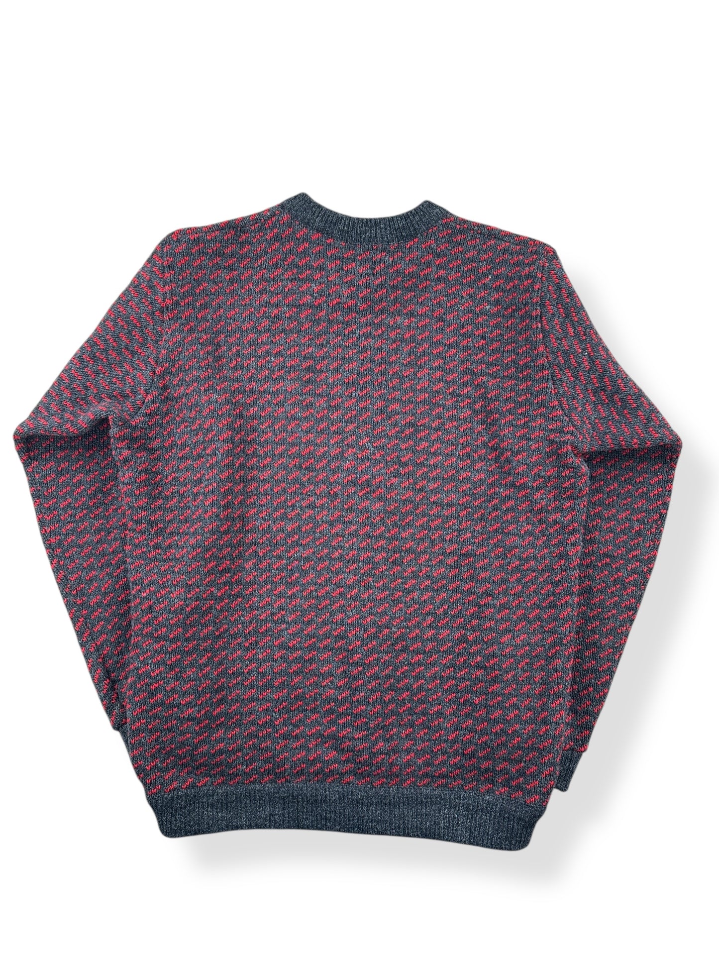 Back of Vintage Men's LL Bean Birdseye Sweater Red & Grey SZ L