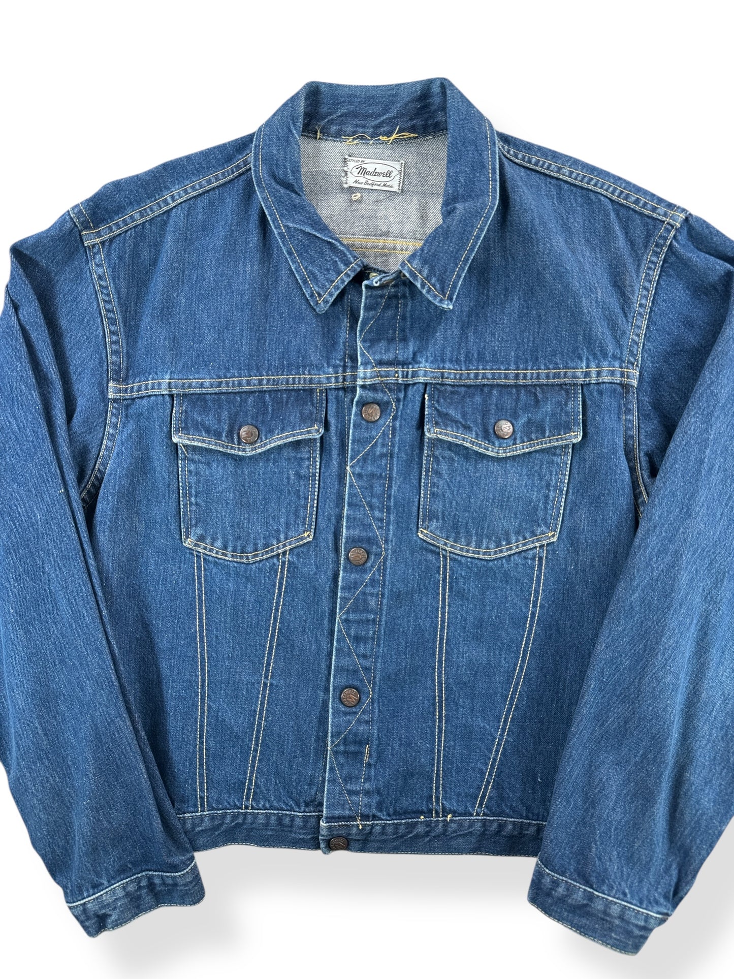 Front Close Up of Vintage Madewell Dark Selvedge Denim Jacket SZ L
