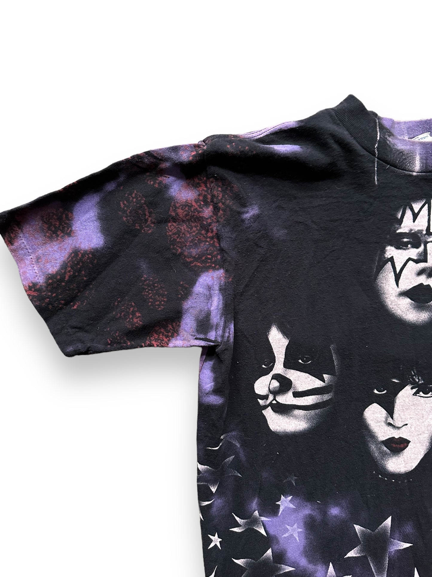 Front Right Shoulder View of Vintage KISS 1996-97 Tour Tee Size L | Barn Owl Vintage Clothing | Vintage Rock Tees Seattle
