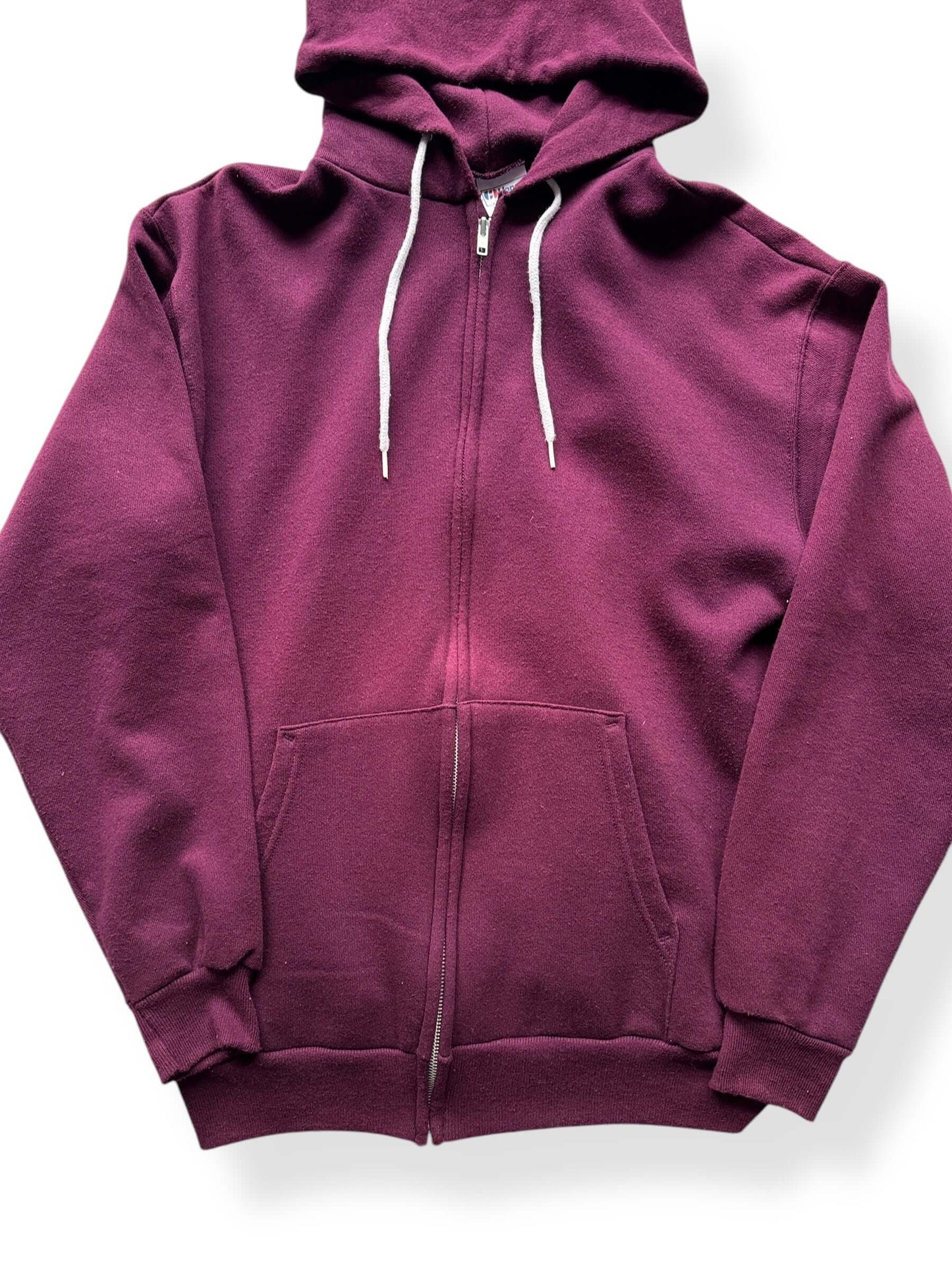 Front Close Up of Vintage Hanes 50/50 Burgundy Hoodie SZ L