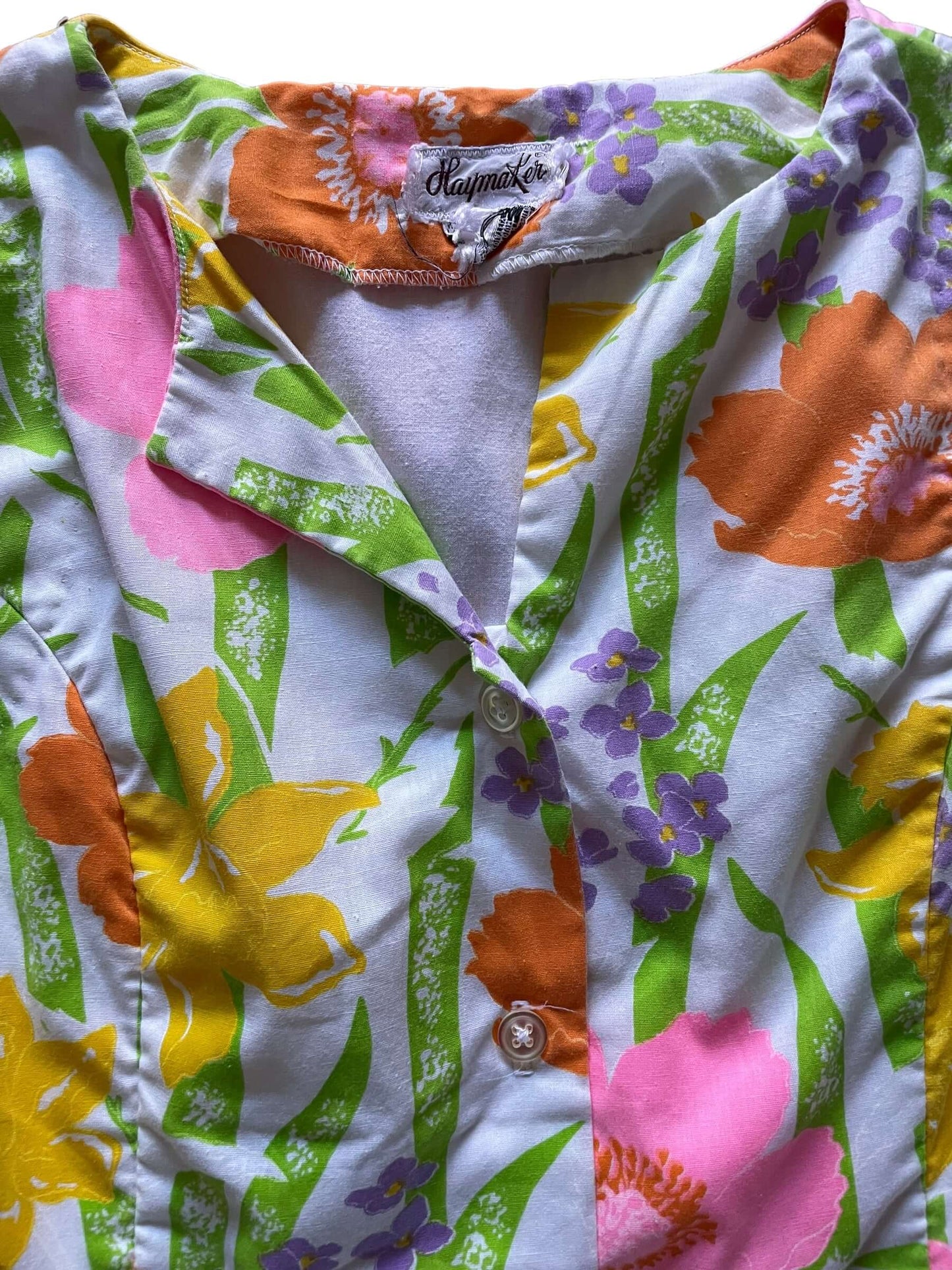 Chest view of Vintage 1960s Haymaker Floral Mini Tunic Dress | Barn Owl Vintage Dresses | Seattle Vintage Ladies Clothing