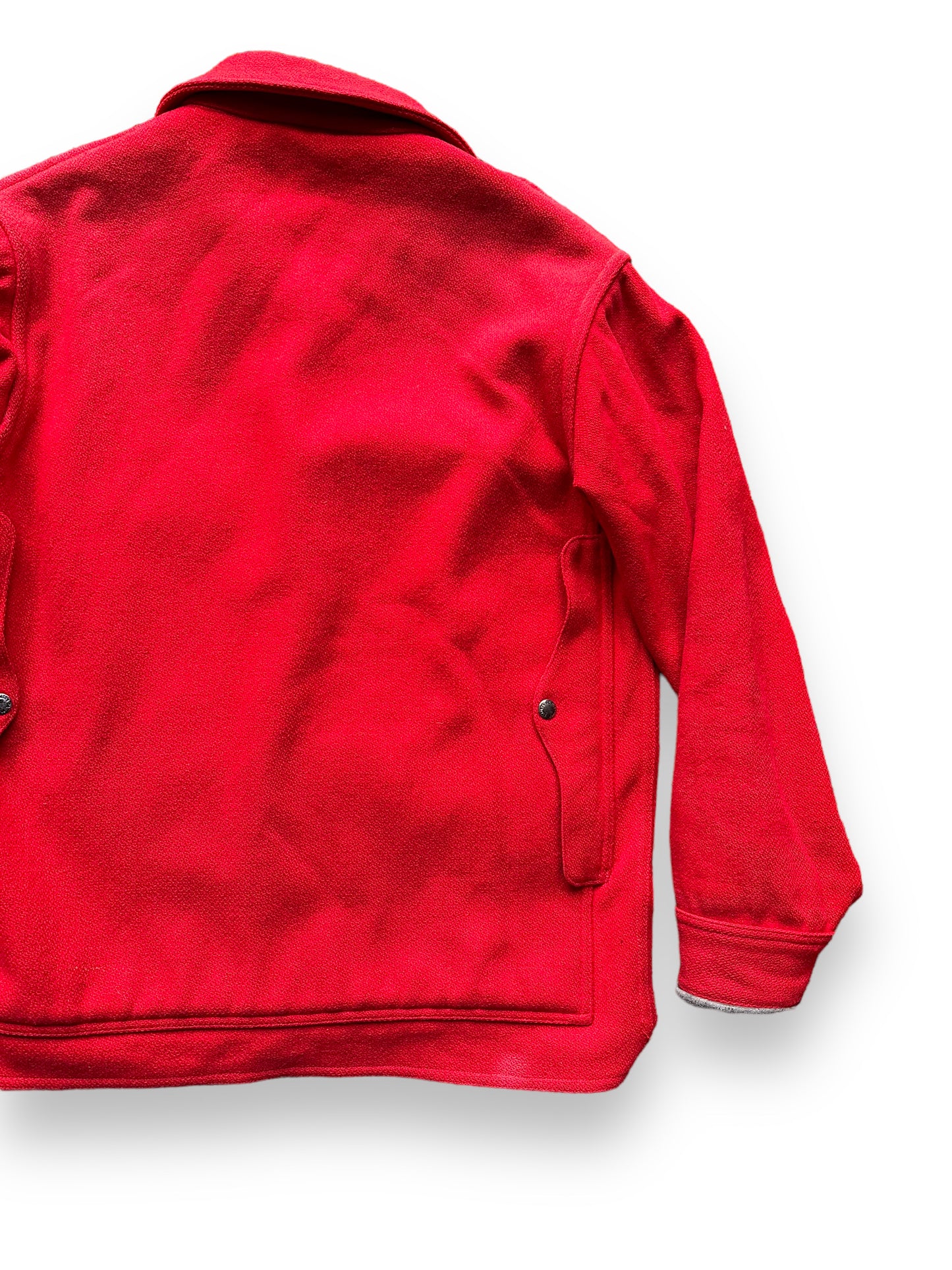 back right of Vintage 60s Era Union Made Filson Scarlet Cruiser Size 44 | Barn Owl Vintage Goods | Vintage Filson Workwear Seattle