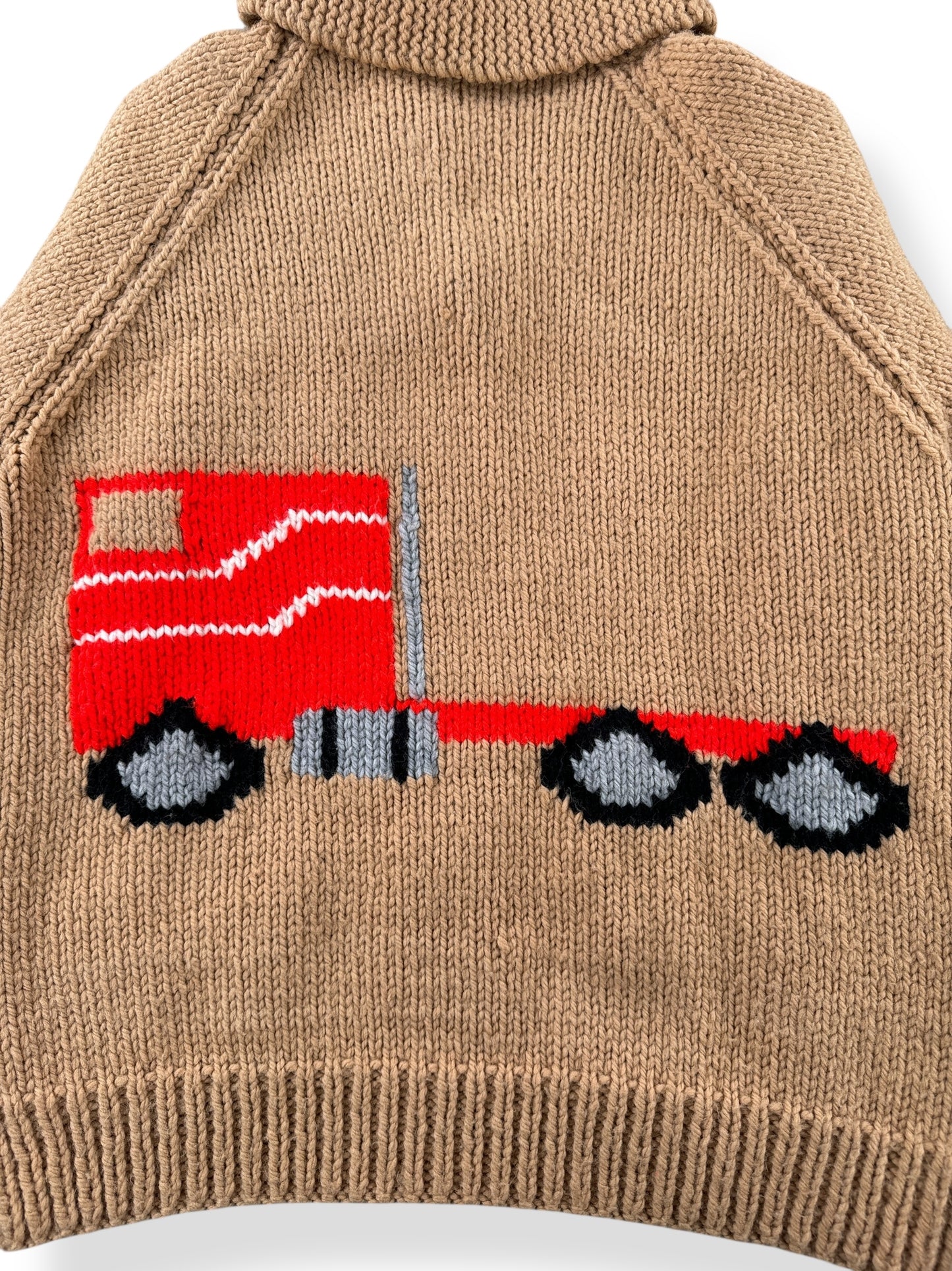 Back Close Up of Vintage 18 Wheeler Cowichan Style Sweater SZ L