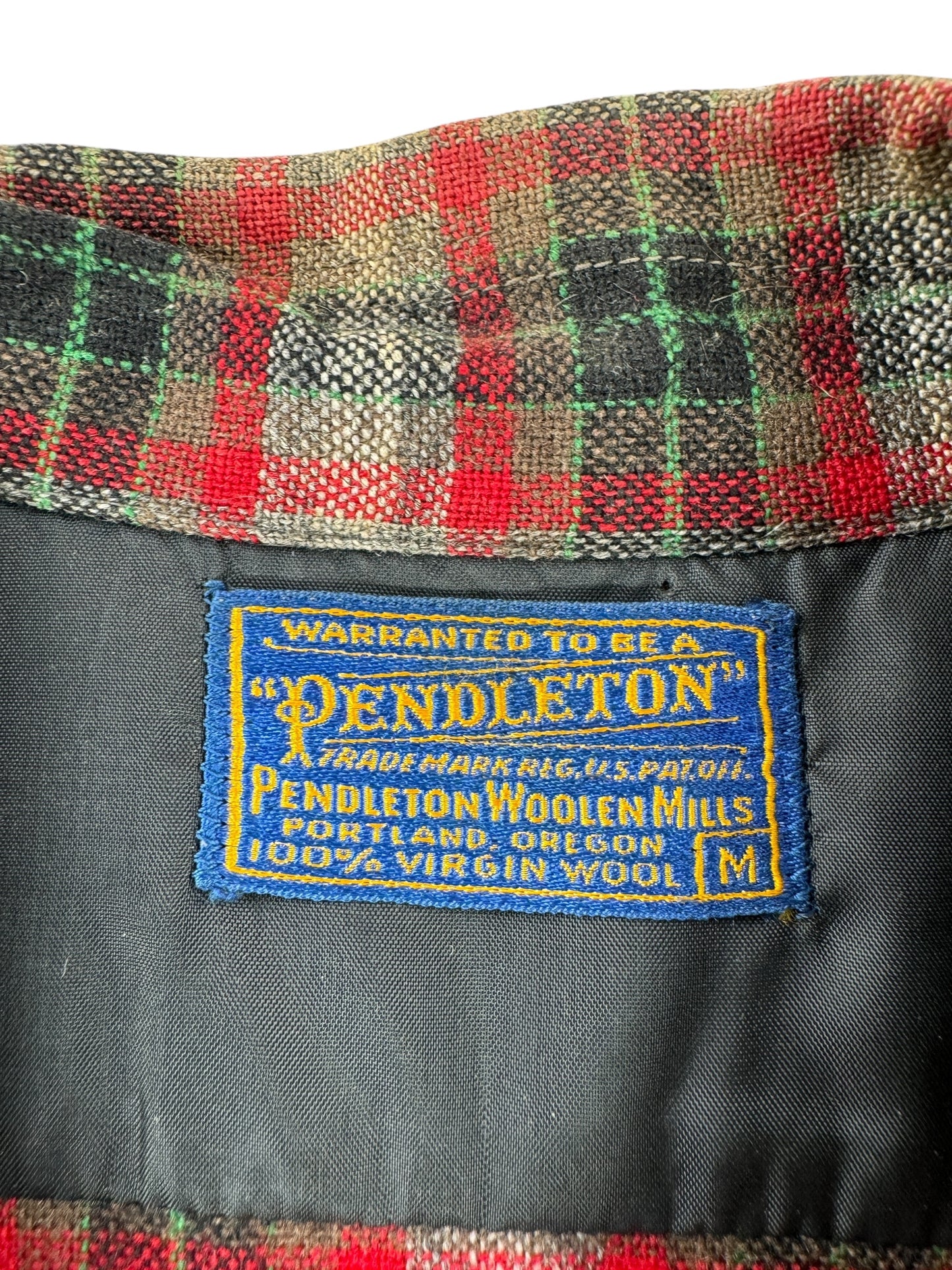 Label on Vintage 50s Era Pendleton Board Shirt SZ M