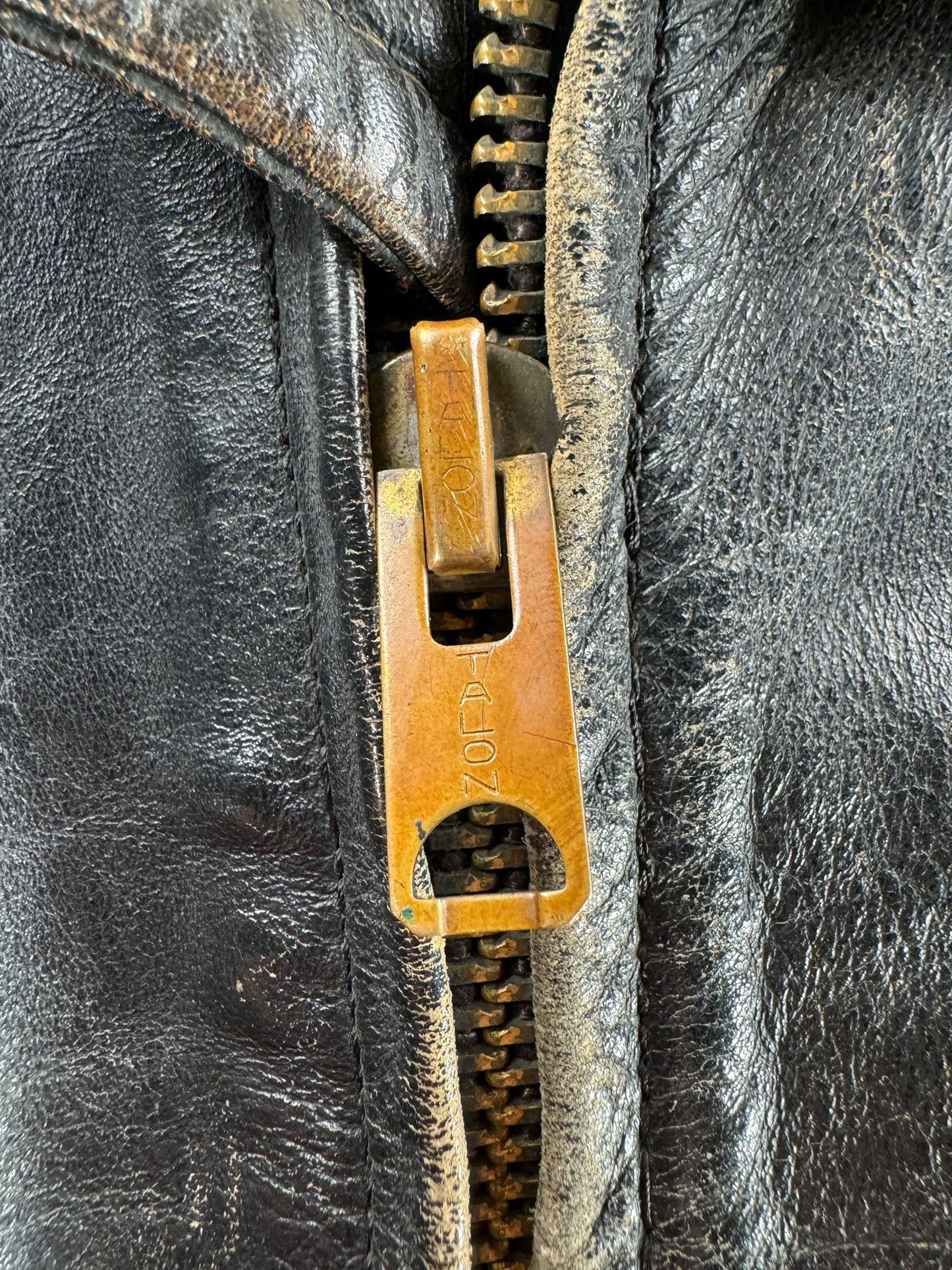 Zipper of Vintage 60's Era Biker Leather Jacket SZ M