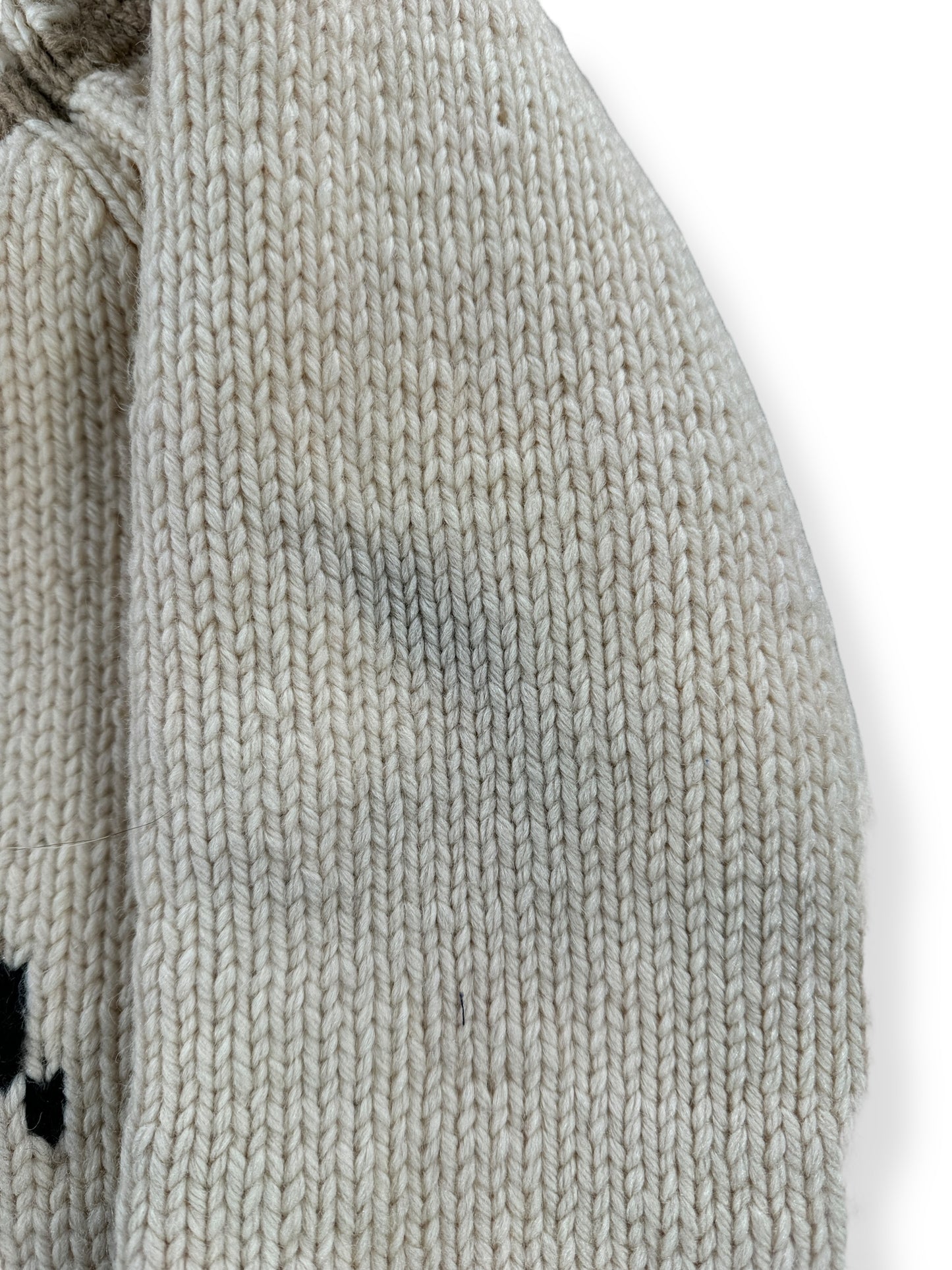 Smudge on Vintage Lined Mary Maxim Buffalo Pattern Cowichan Sweater SZ L